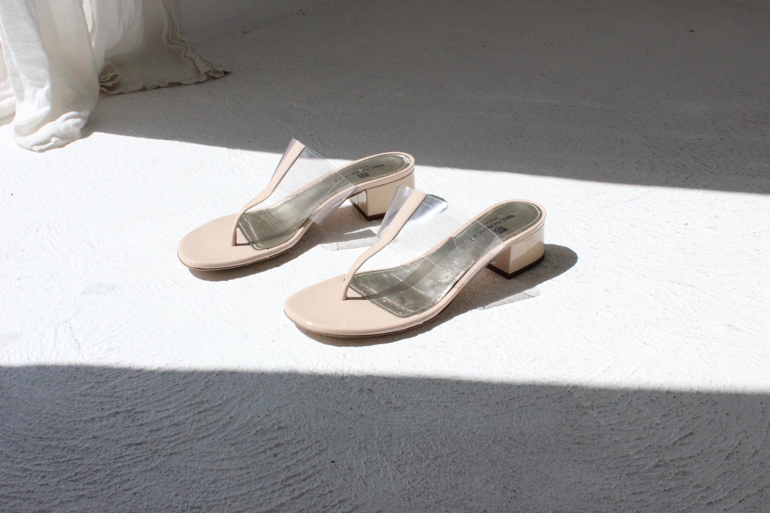 2000s Bruno Magli Neutral Leather T Bar Transparent Sandals - Euro 39