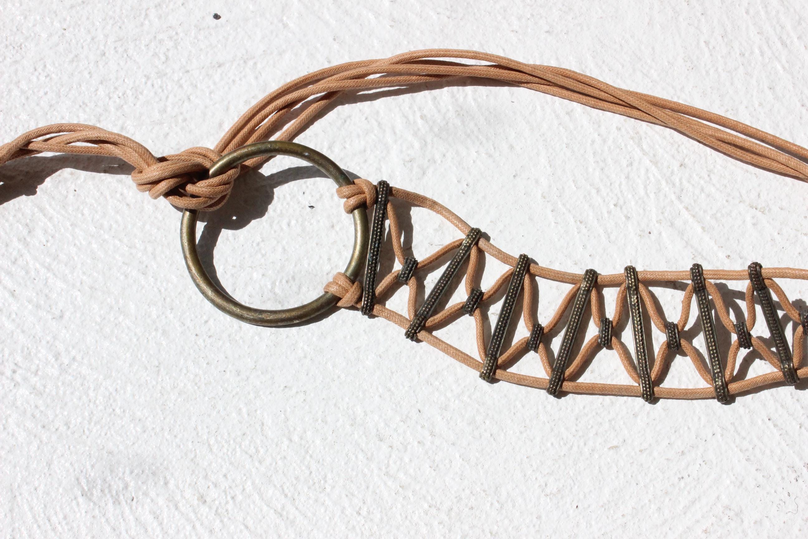 70s Macrame & Brass Braided Rope Belt