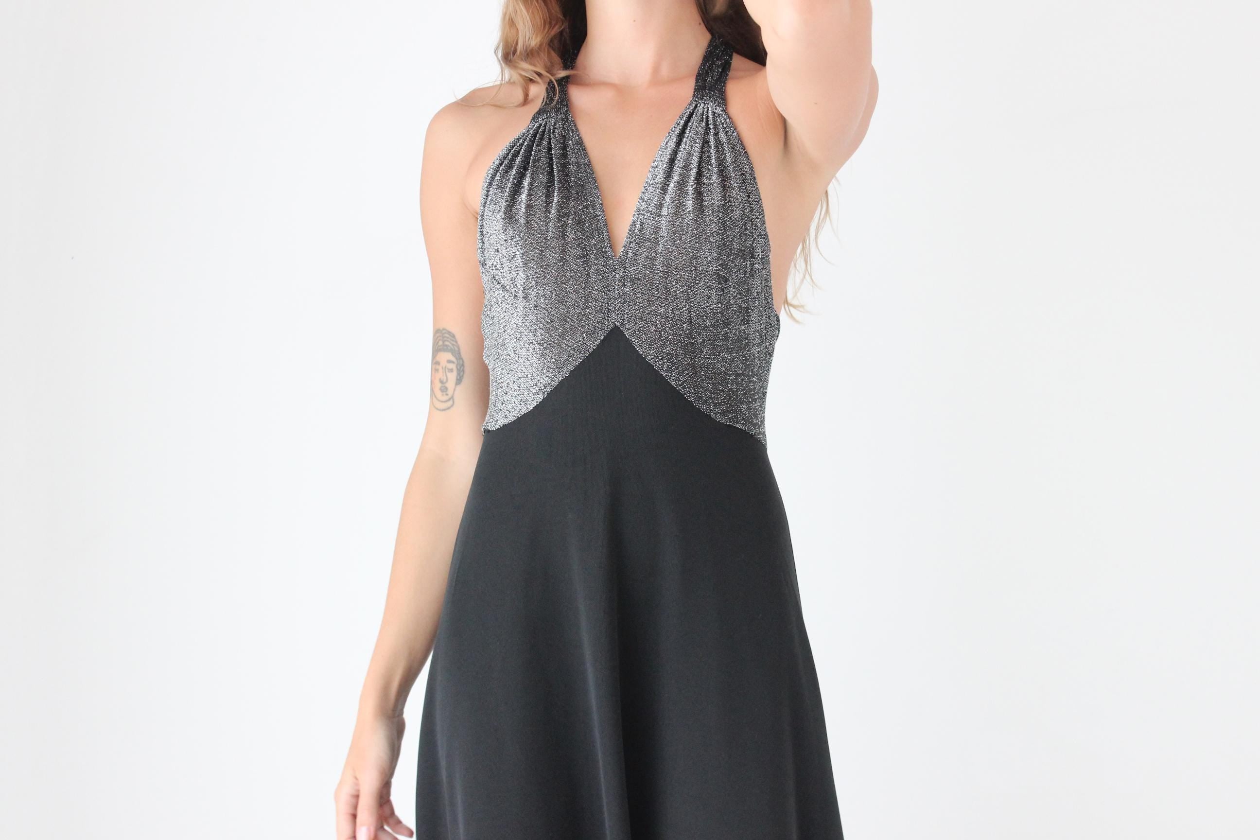 70s Lurex Halter Gown