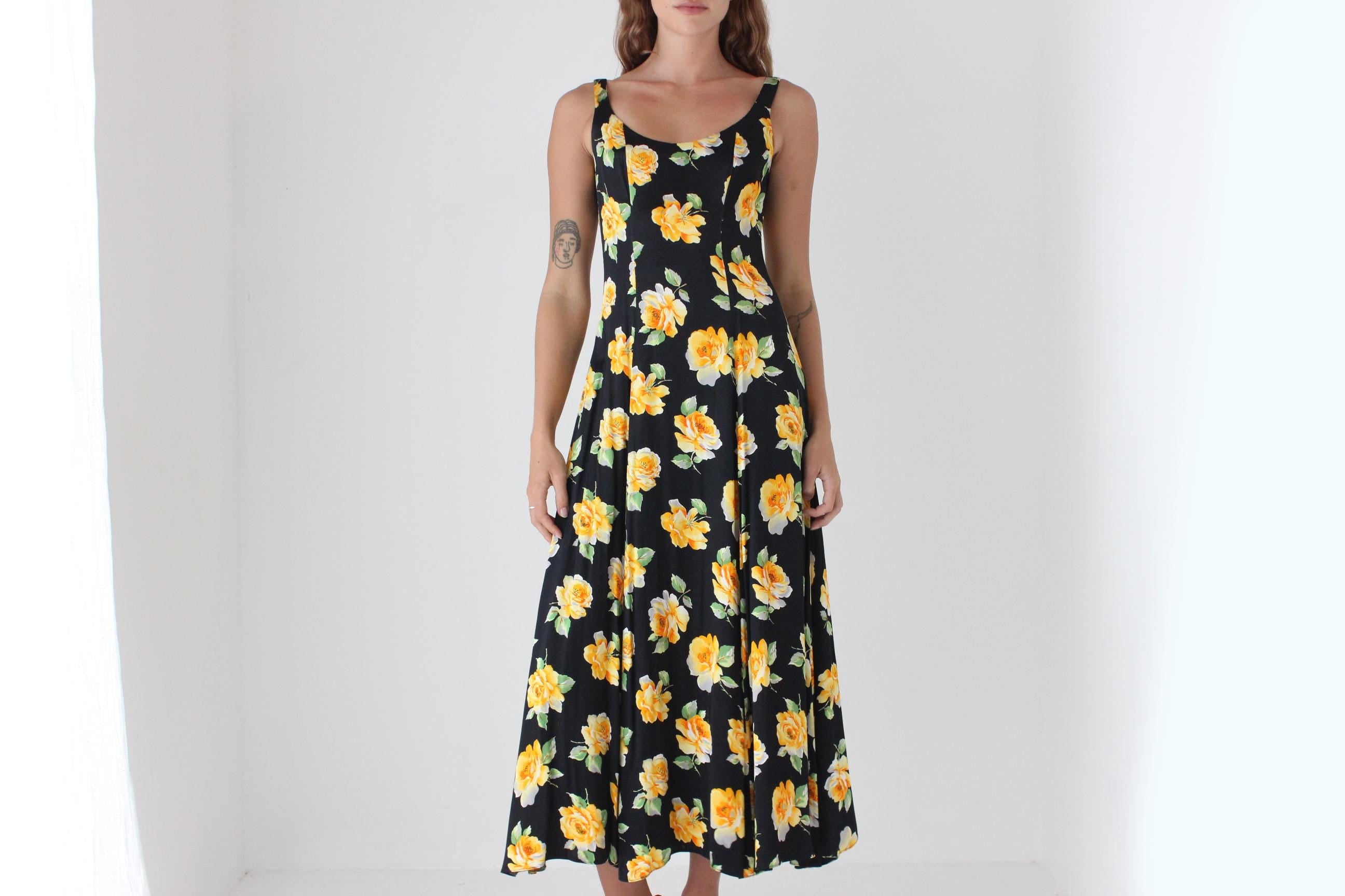 90s Cult Australian Designer Christopher Graf Bold Floral Satin Dress