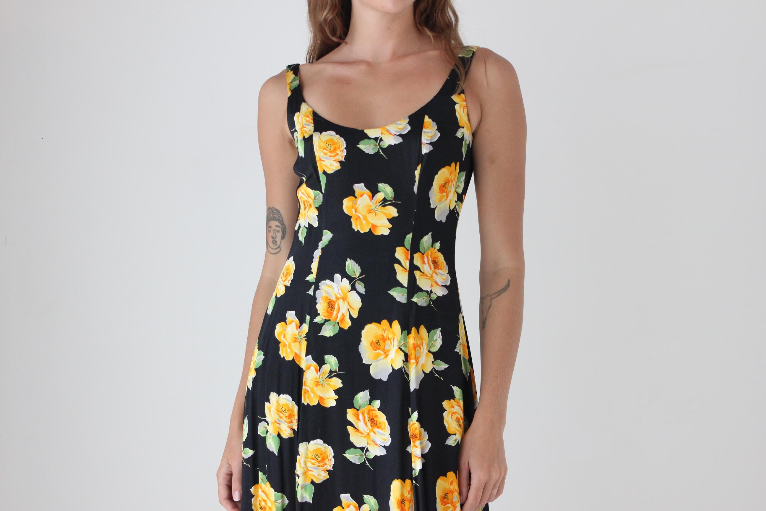 90s Cult Australian Designer Christopher Graf Bold Floral Satin Dress