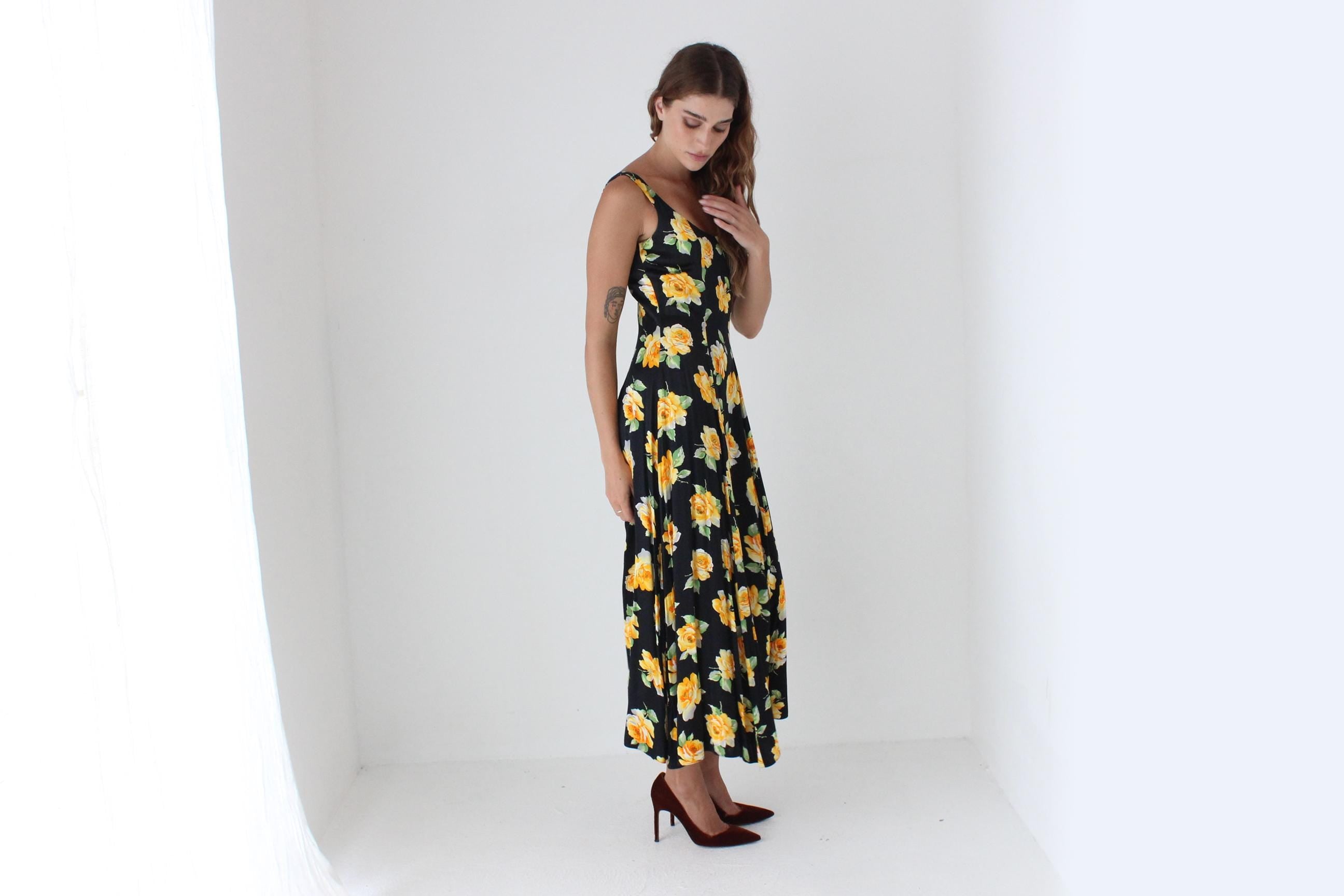 90s Cult Australian Designer Christopher Graf Bold Floral Satin Dress