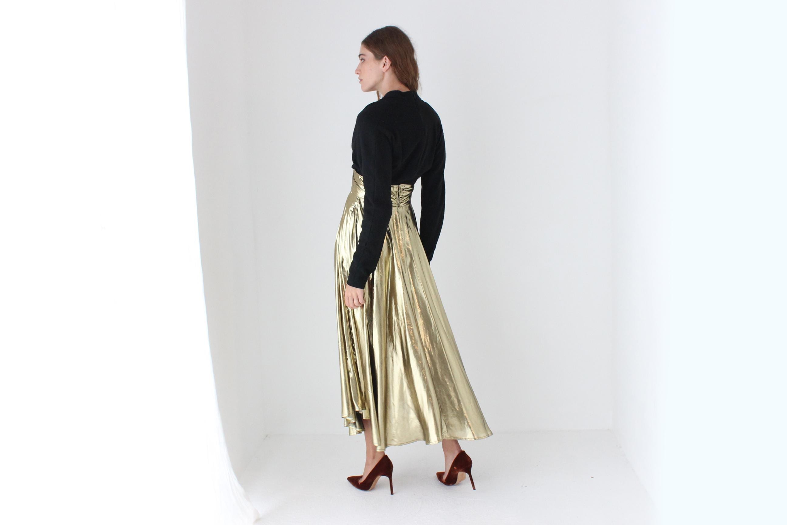 80s Black Knit & Gold Lamé Disco Dress