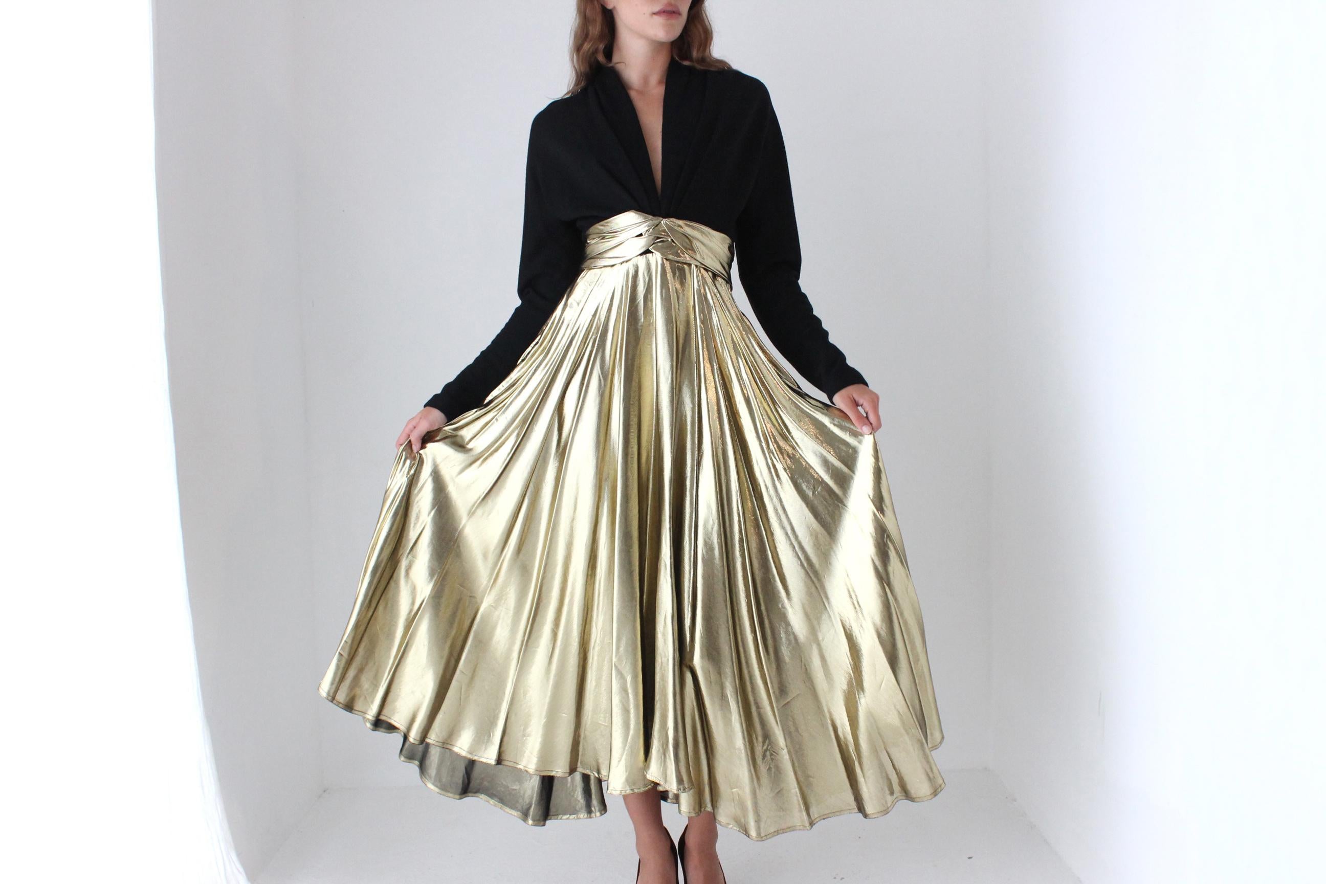 80s Black Knit & Gold Lamé Disco Dress