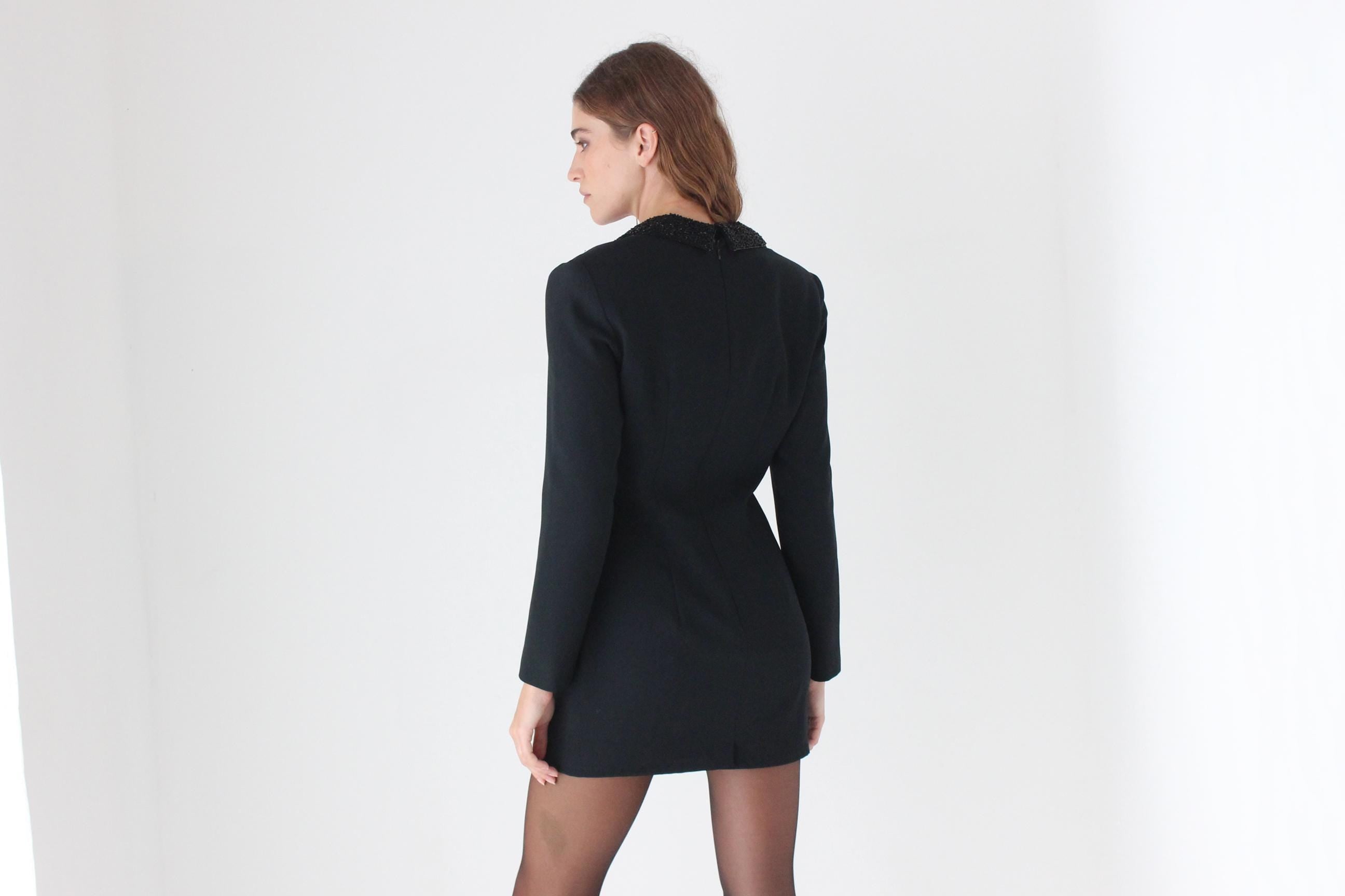 90s Crepe Power Mini w/ Beaded Collar
