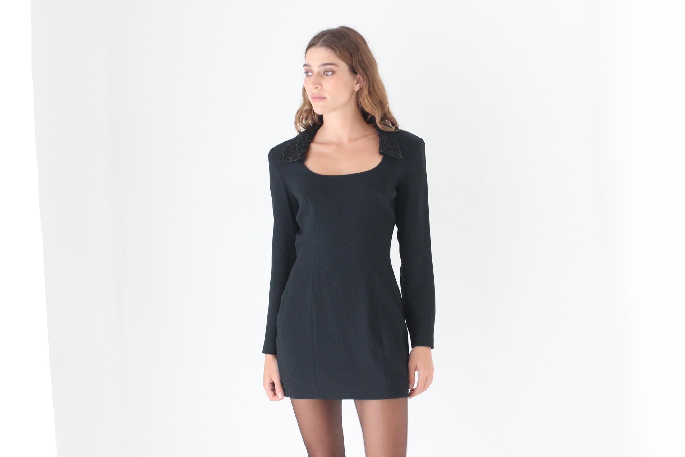 90s Crepe Power Mini w/ Beaded Collar