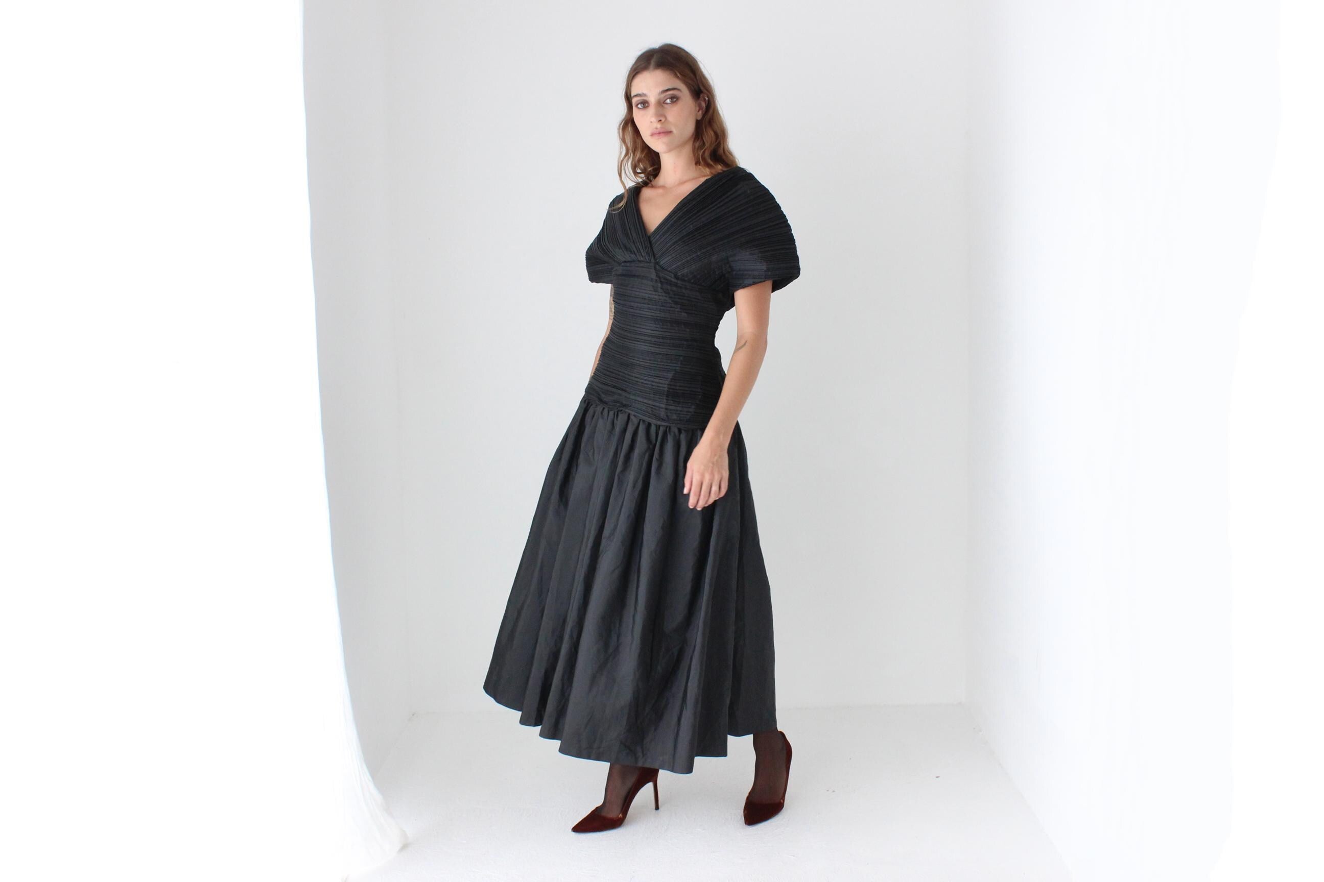 80s Lisa Ho Origami Plisse Taffeta Dress