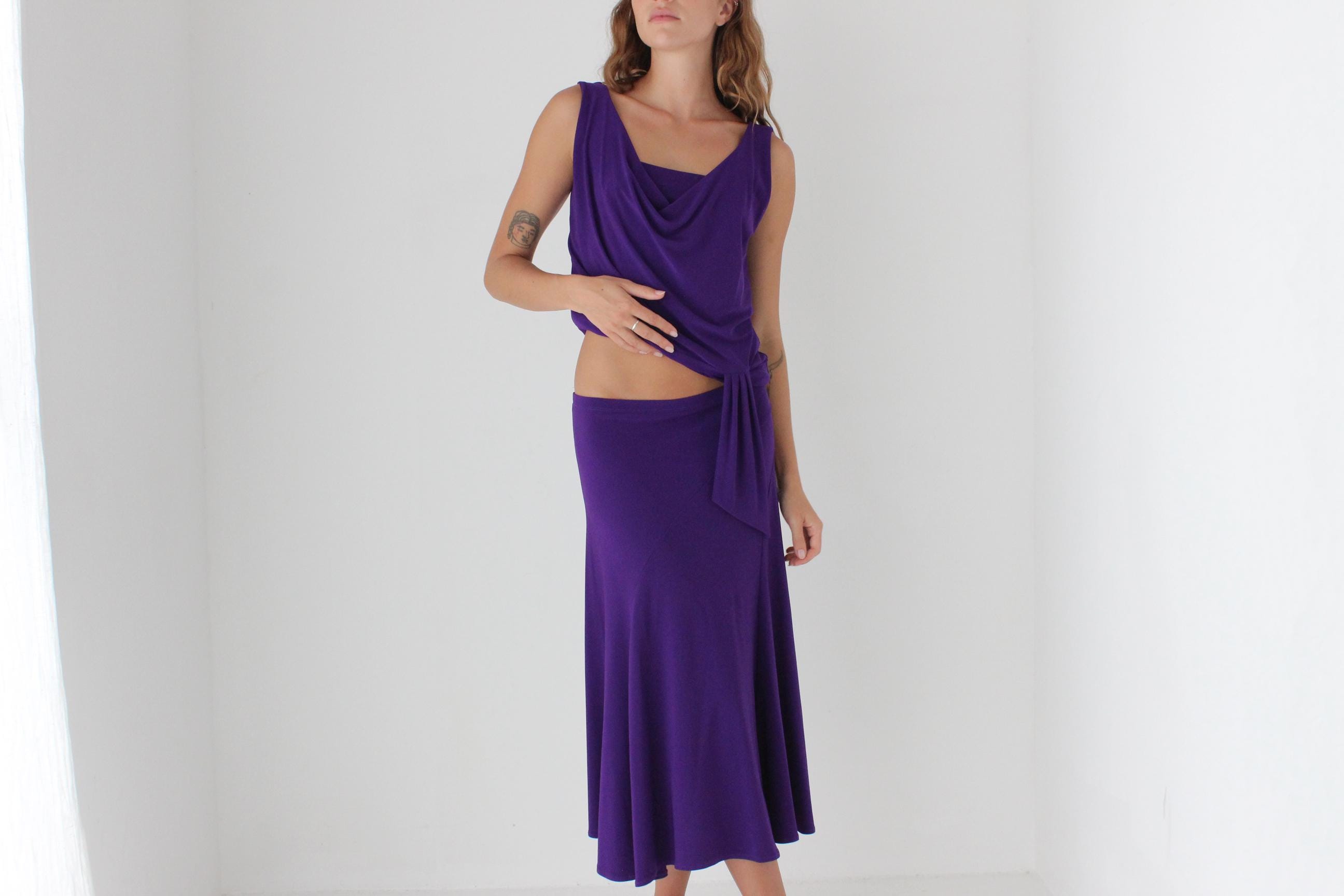 90s Slinky Draped Jersey Two Piece Set