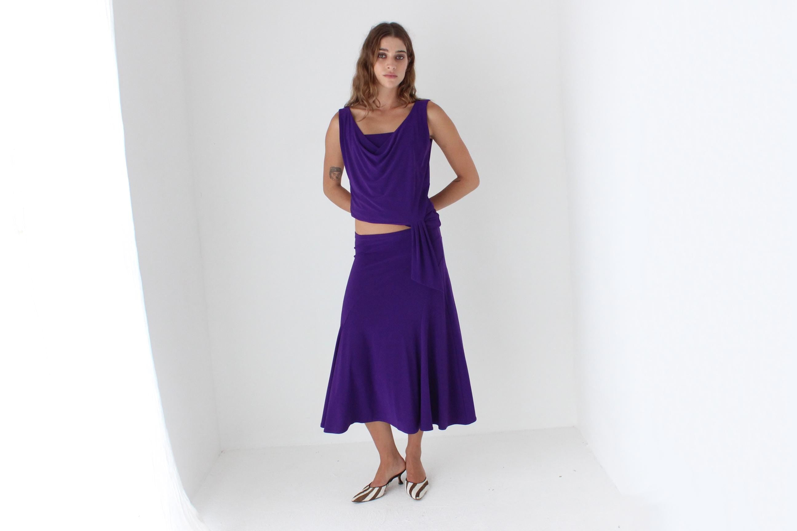 90s Slinky Draped Jersey Two Piece Set