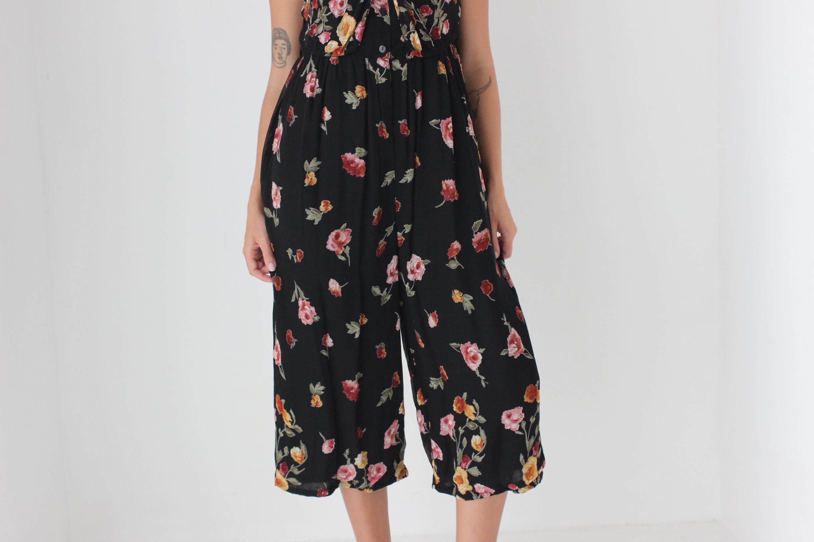 90s Floral Gauze Culotte Jumpsuit
