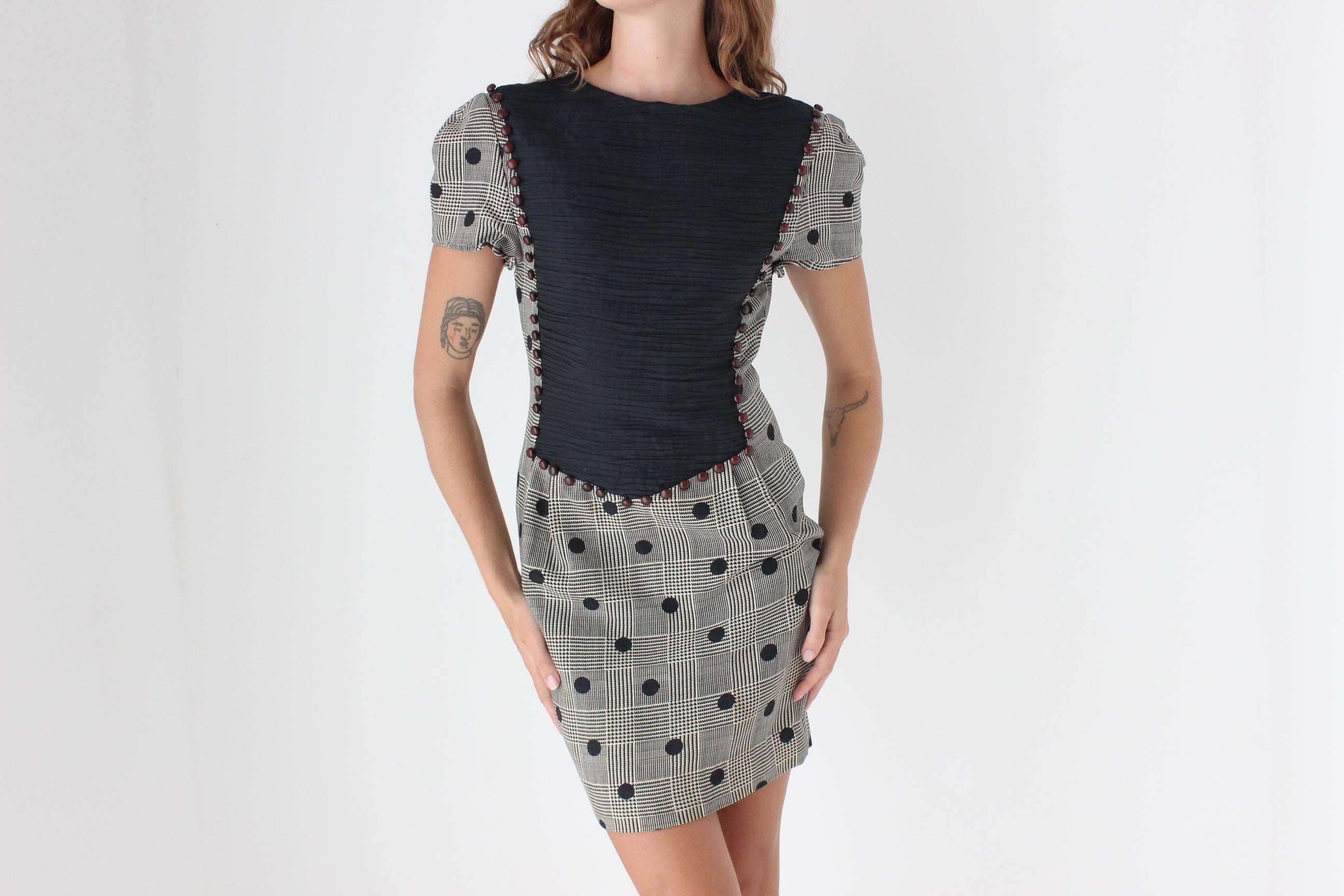 80s Textural Houndstooth Mini Dress