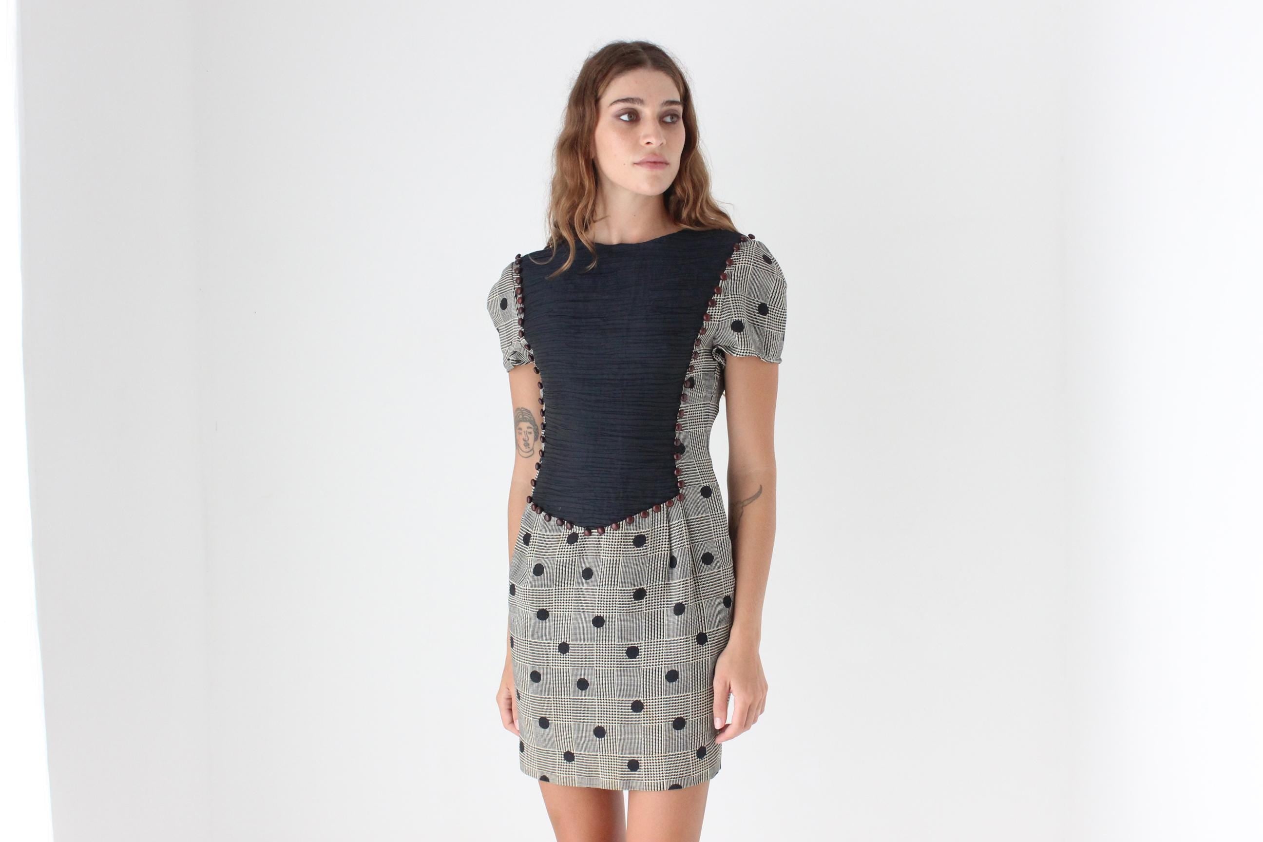 80s Textural Houndstooth Mini Dress