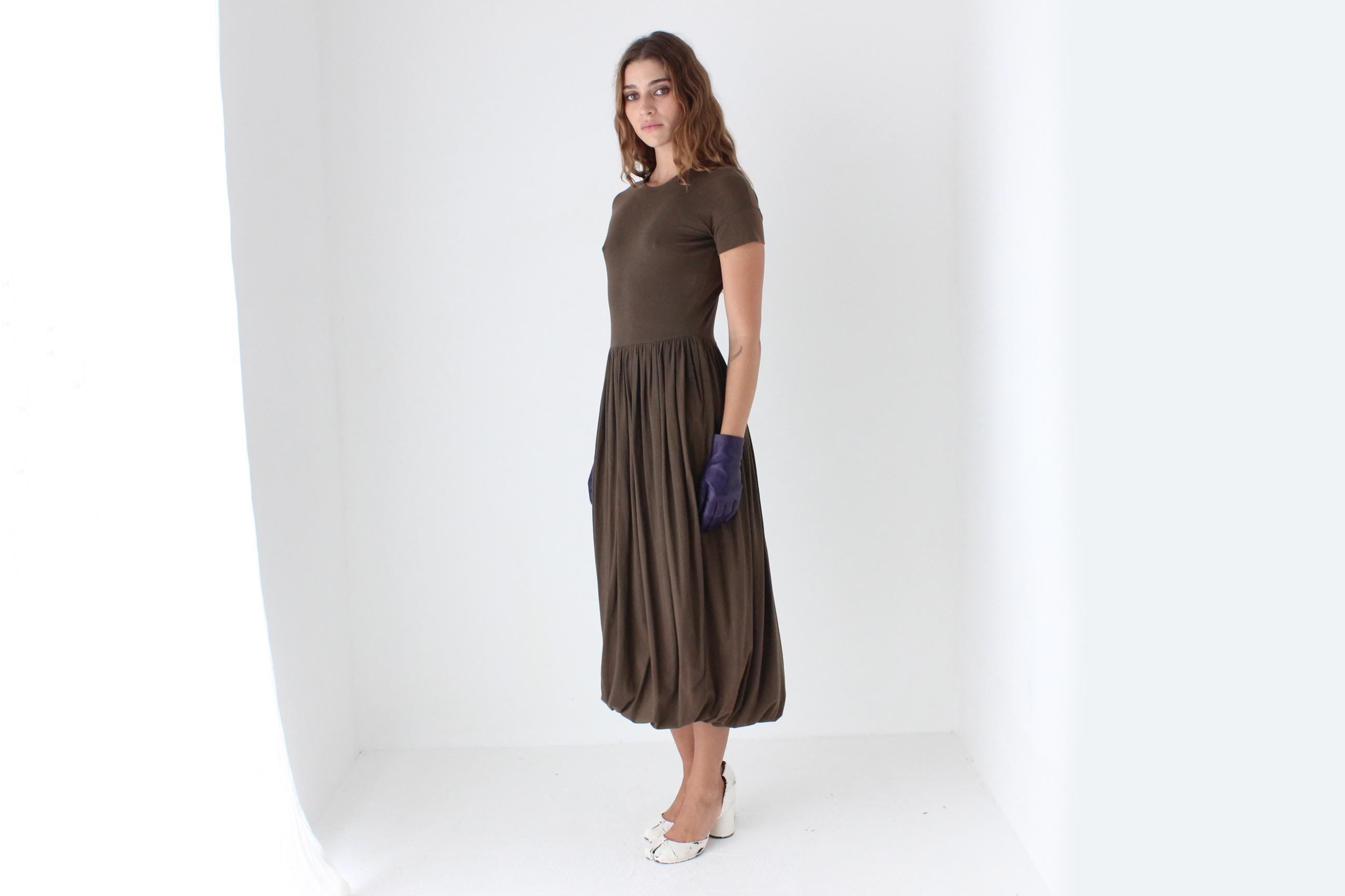 90s Romeo Gigli Chocolate Jersey Bubble Dress
