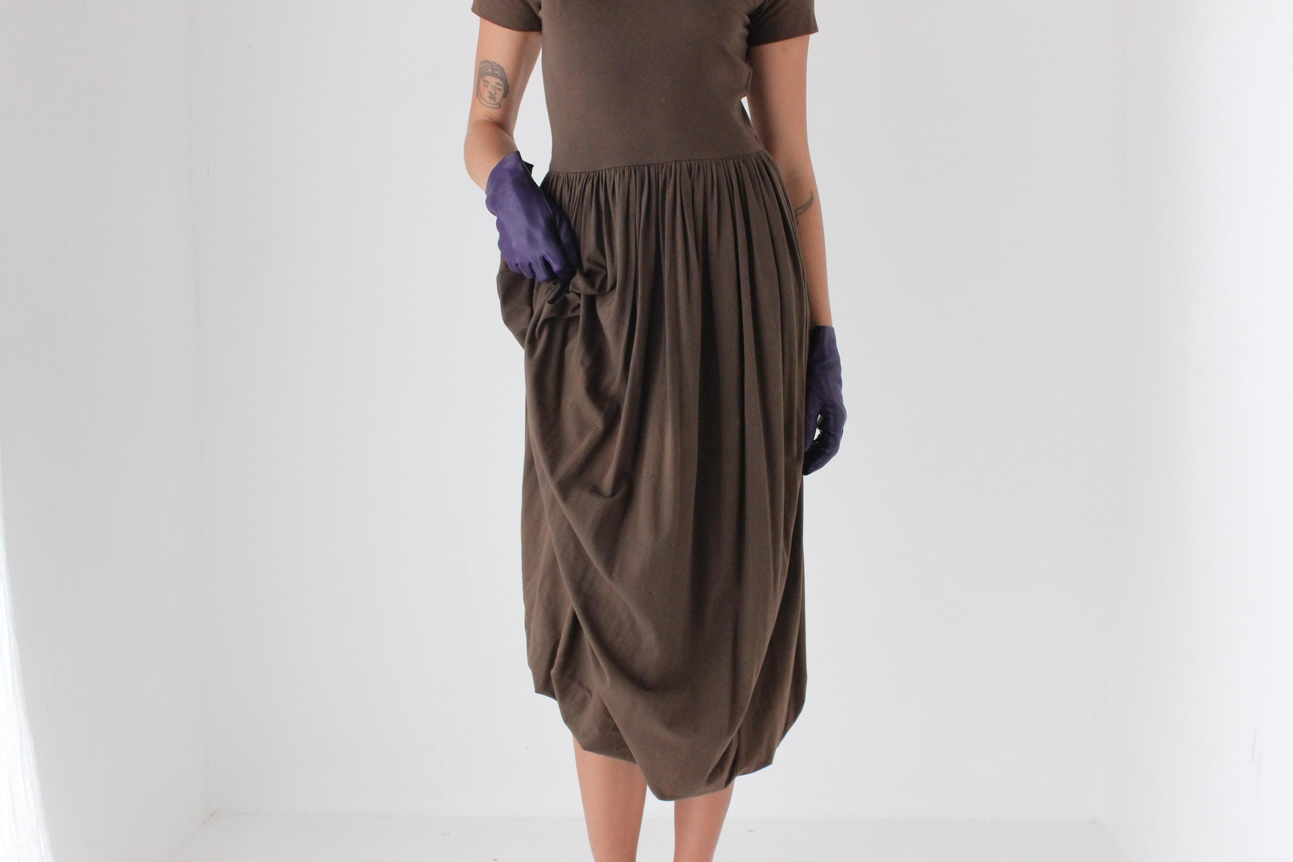 90s Romeo Gigli Chocolate Jersey Bubble Dress