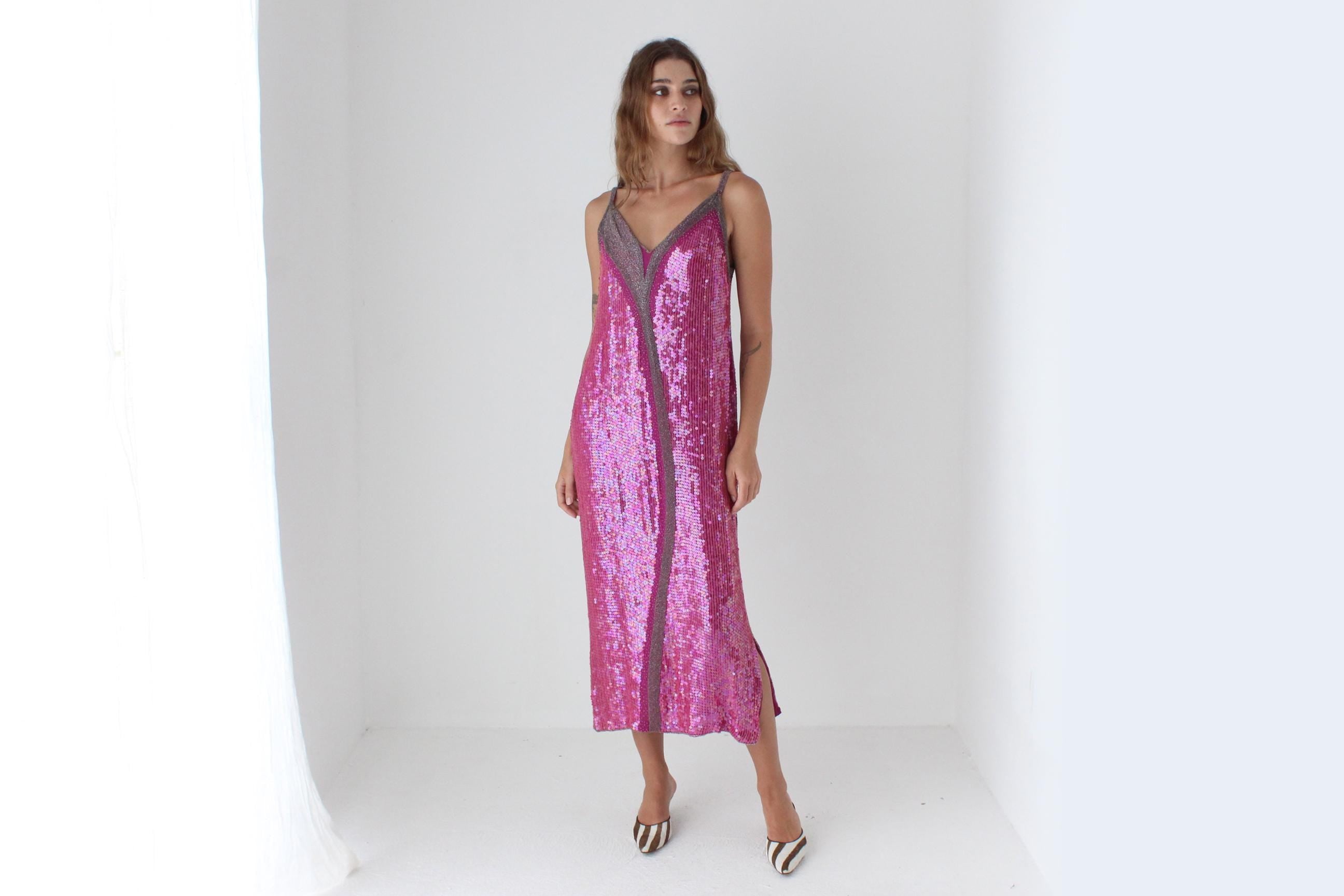 80s Sequin & Glass Beaded Vegas Sheath Dress