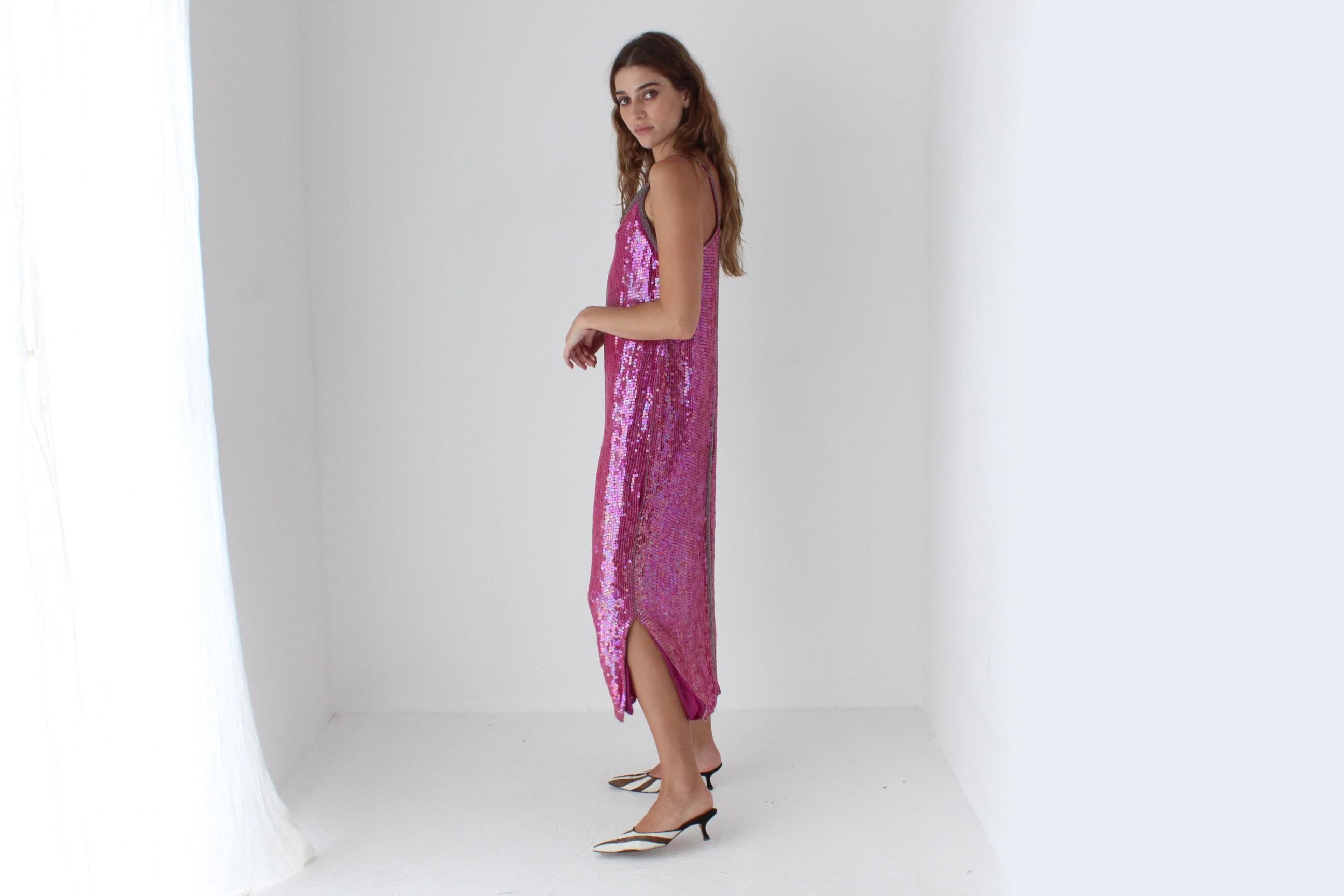 80s Sequin & Glass Beaded Vegas Sheath Dress