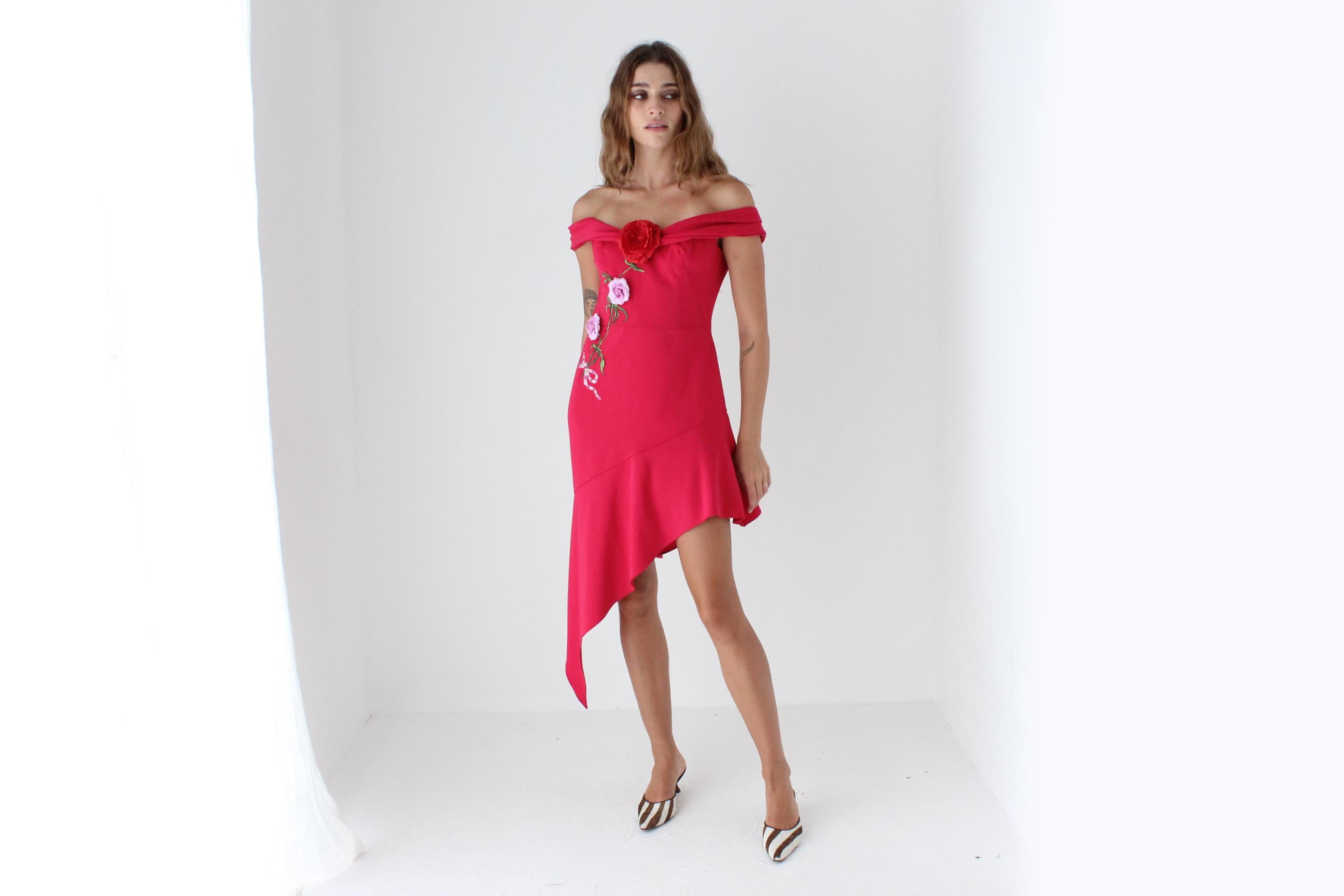 Y2K Marchesa Notte 3D Flower Cocktail Dress