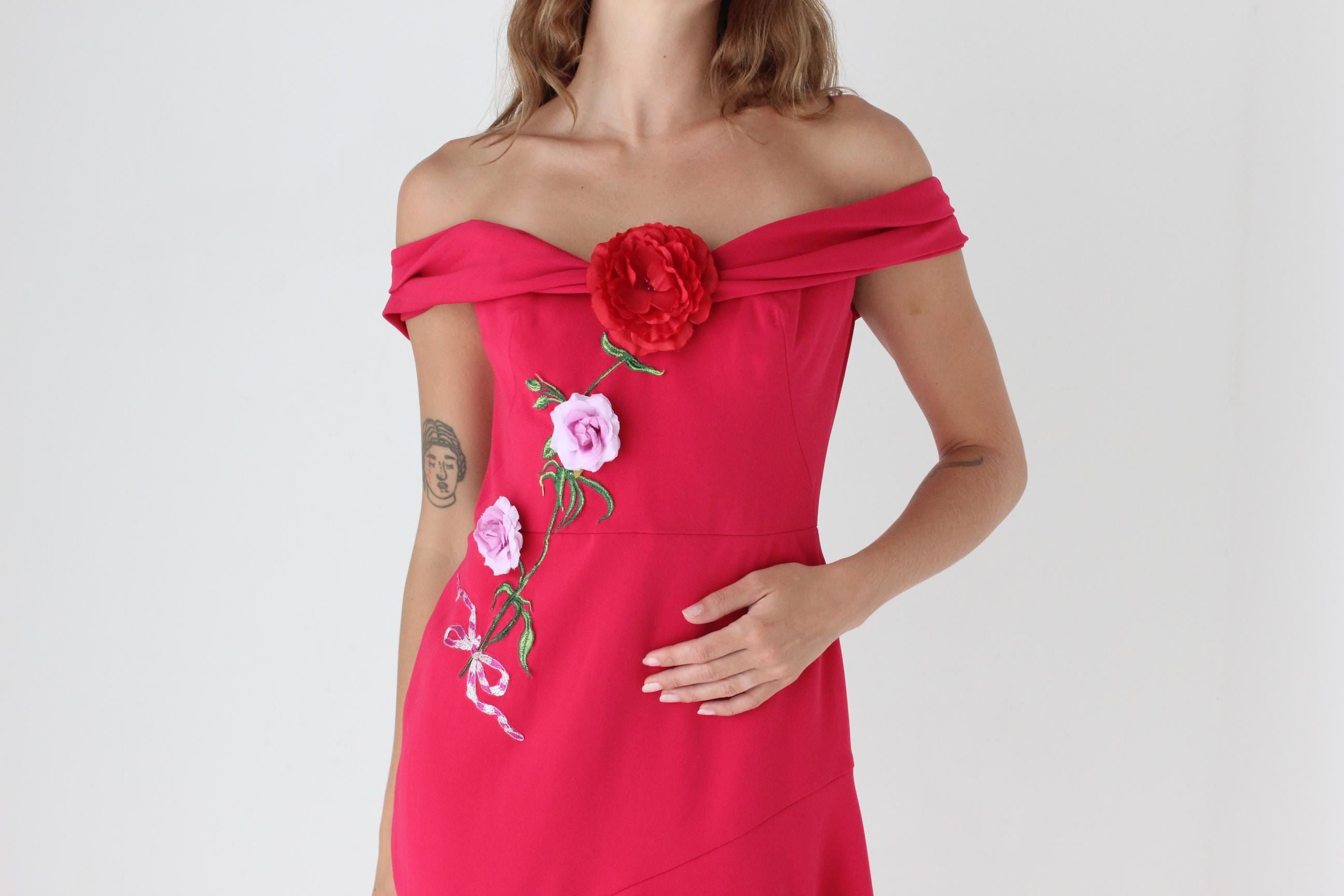 Y2K Marchesa Notte 3D Flower Cocktail Dress