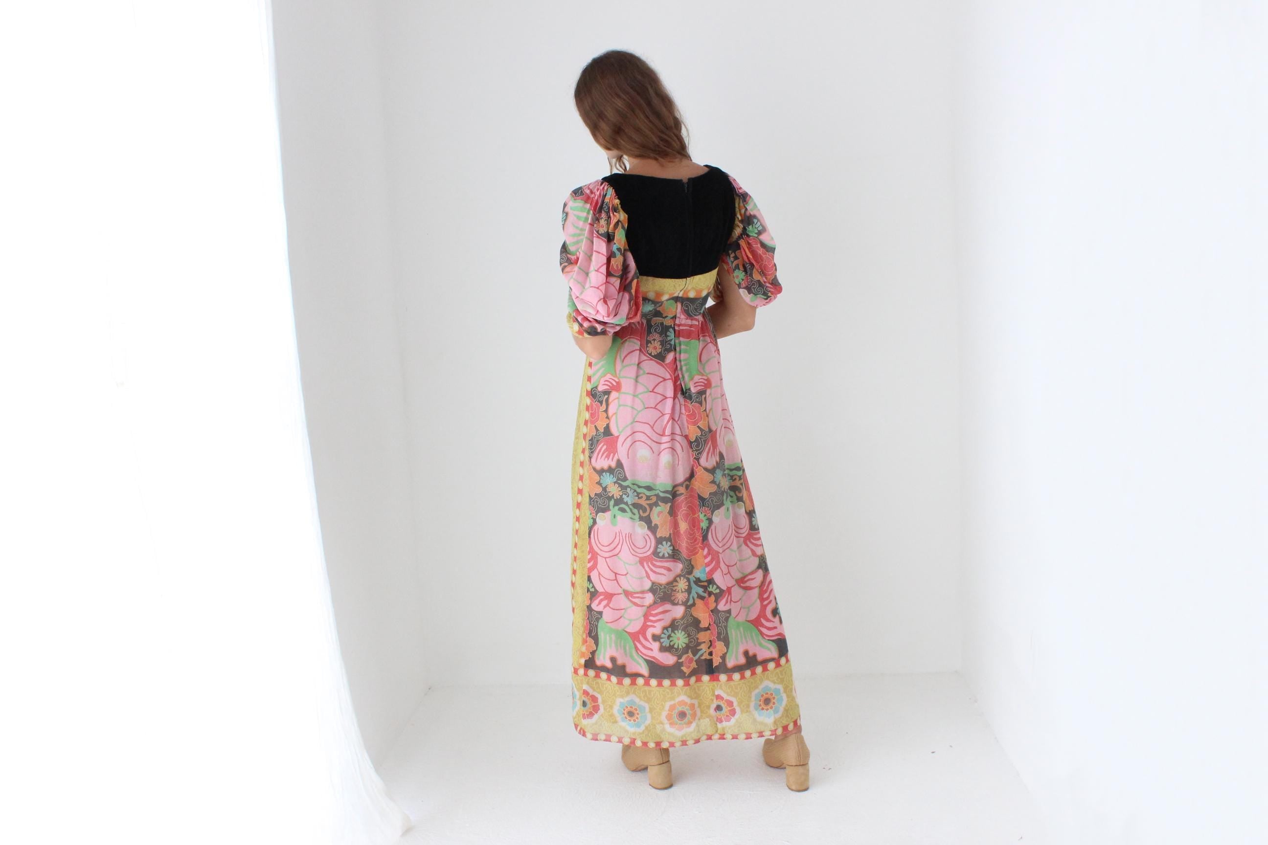 70s Psychedelic Koi Fish Maxi Dress