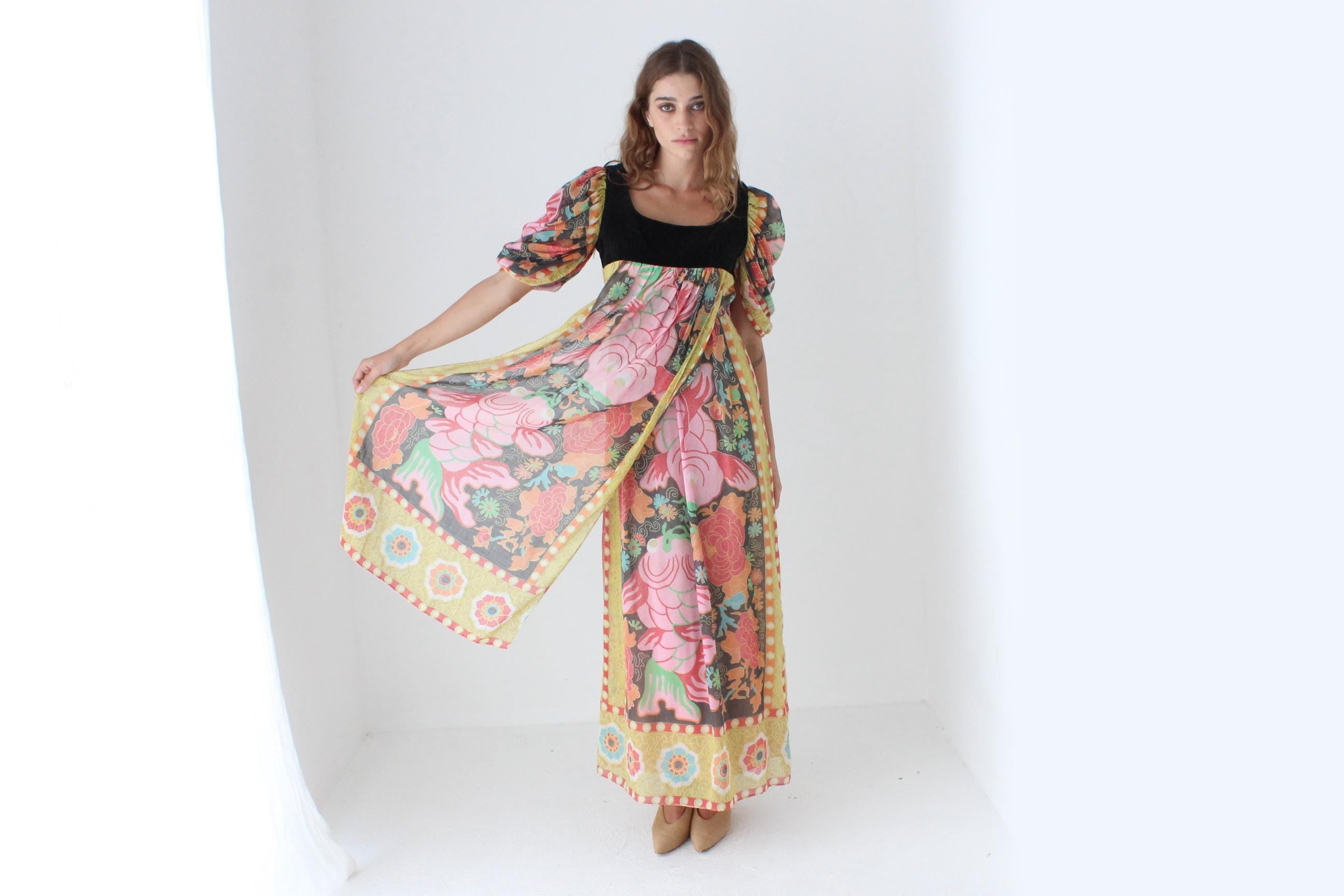 70s Psychedelic Koi Fish Maxi Dress