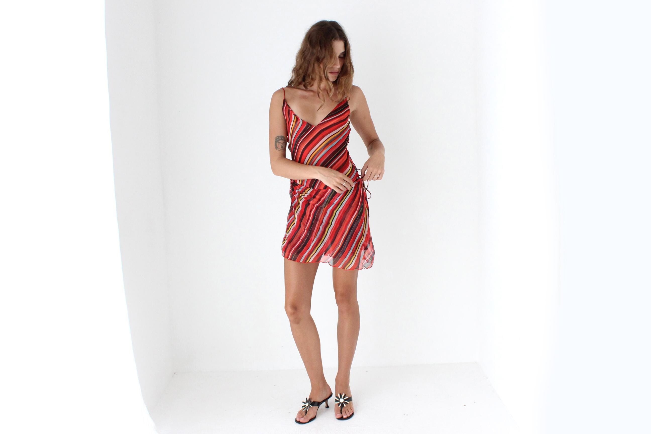 Y2K Armani Jeans Pure Silk Striped 'Wrap' Mini