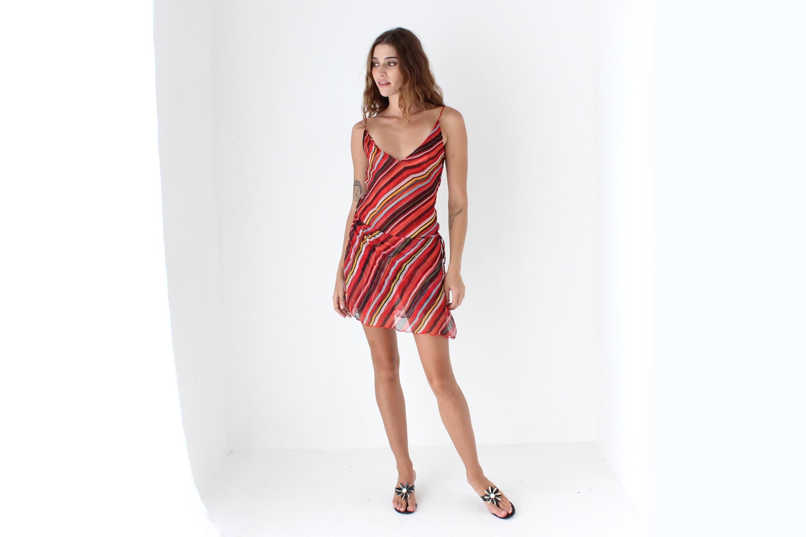 Y2K Armani Jeans Pure Silk Striped 'Wrap' Mini