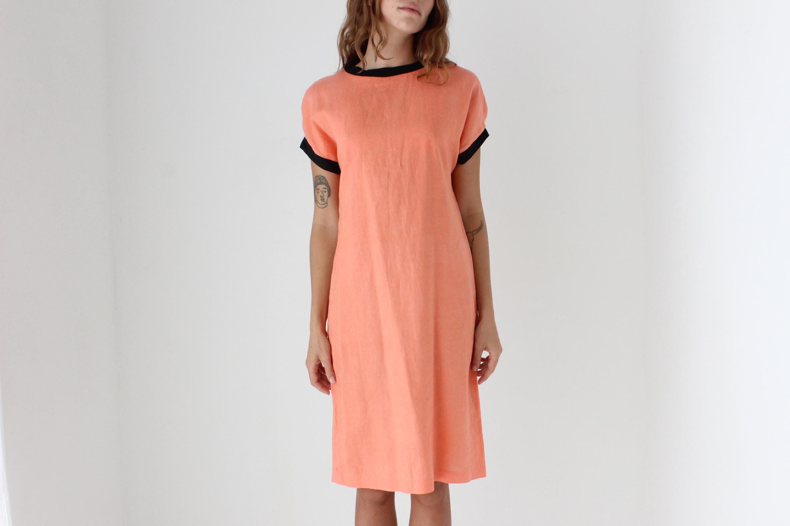Funky 80s Neon Orange Linen Sheath Dress