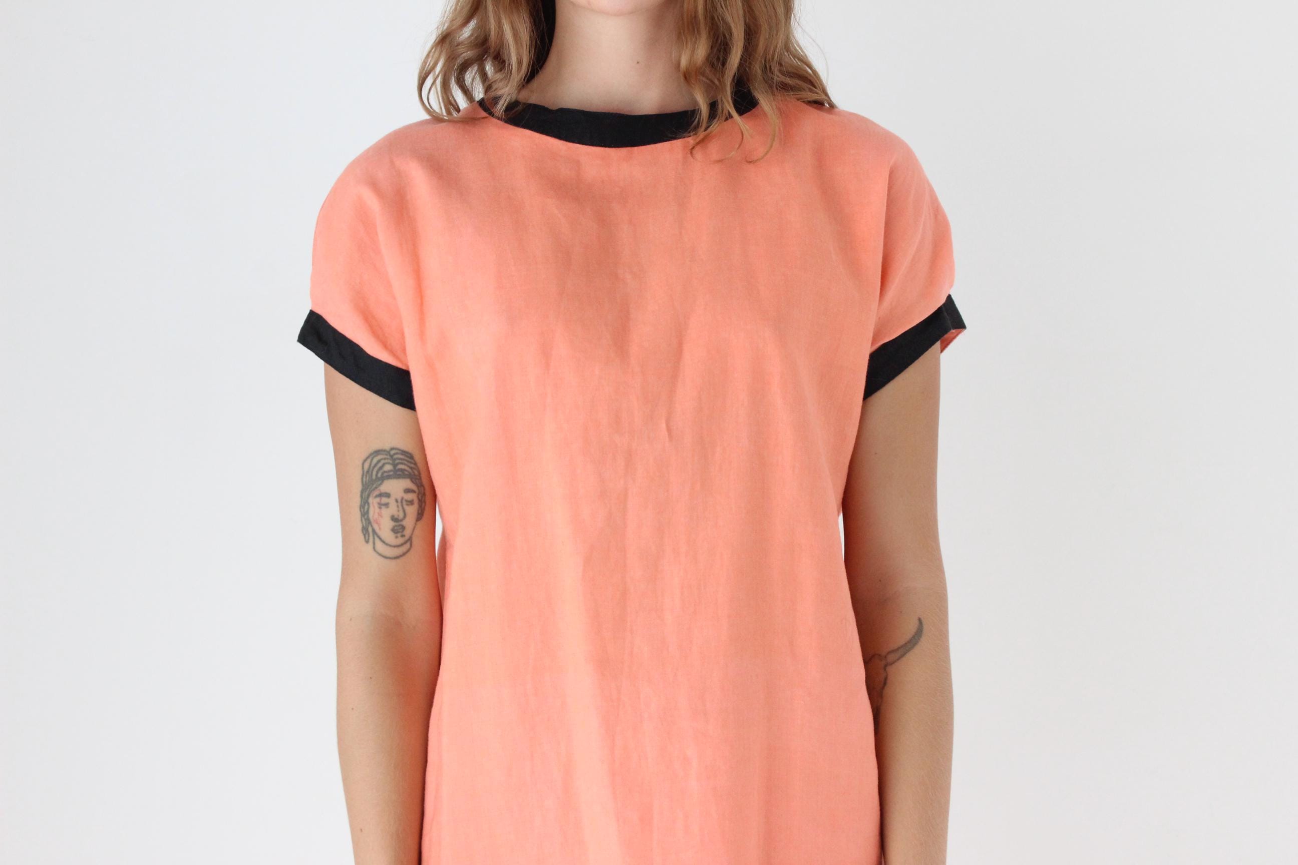 Funky 80s Neon Orange Linen Sheath Dress