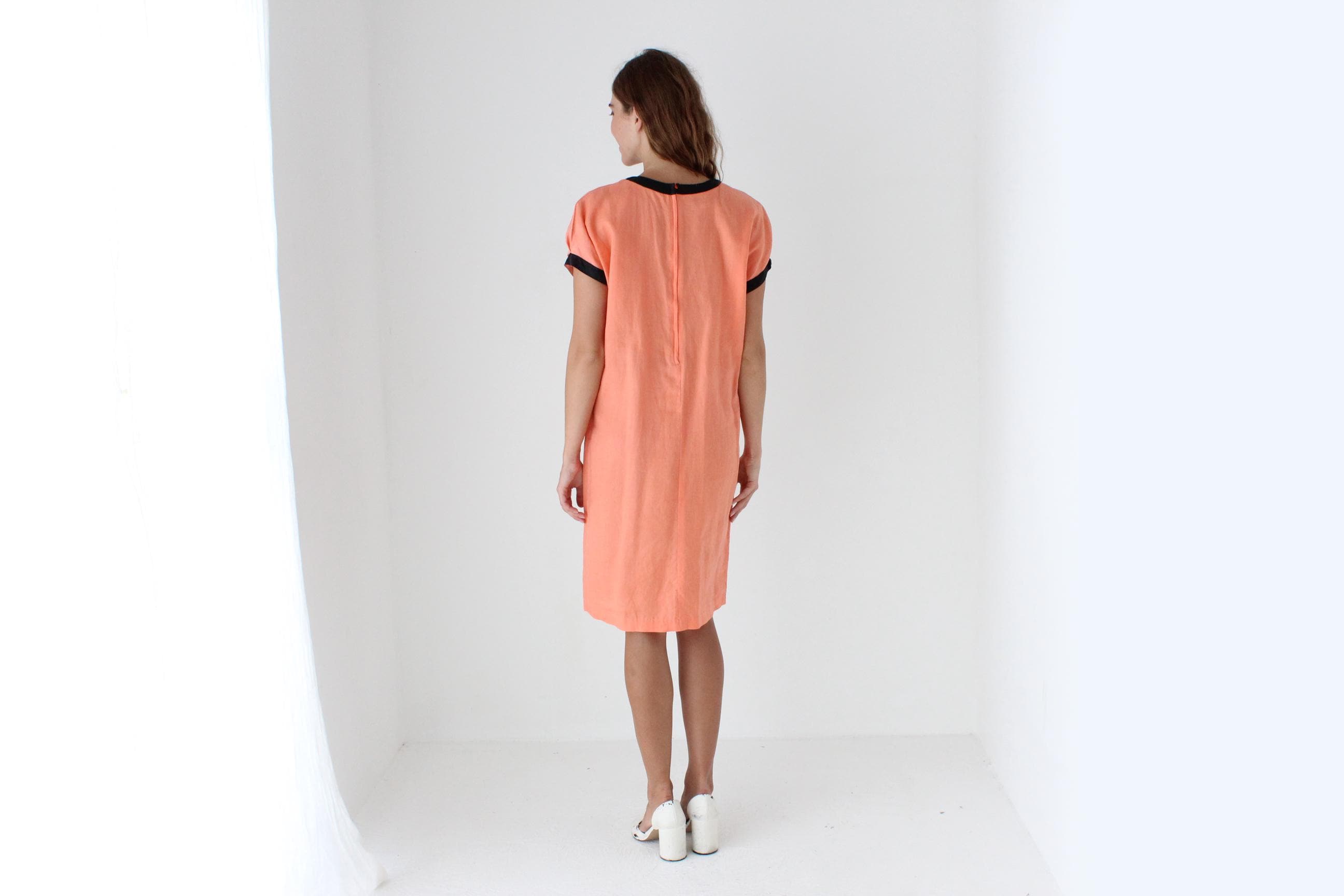 Funky 80s Neon Orange Linen Sheath Dress