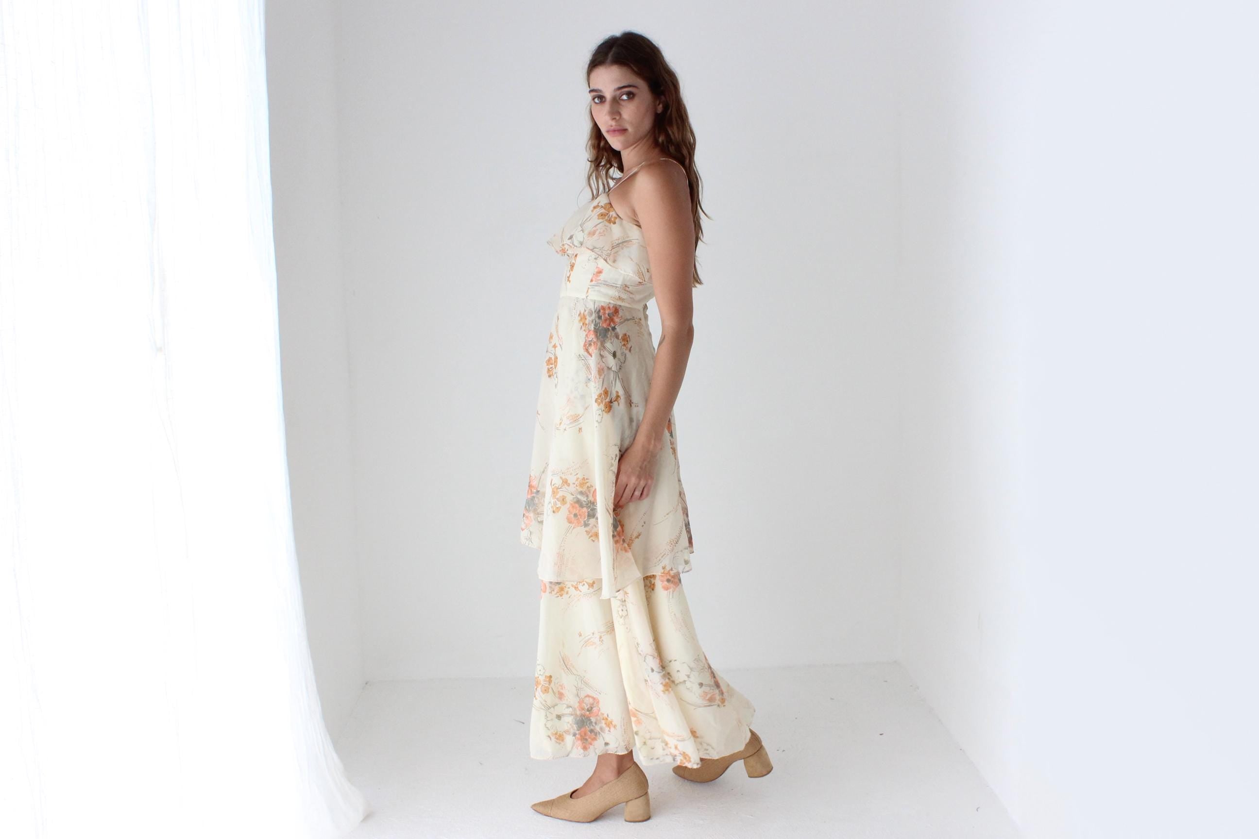 70s Layered Tiered Floaty Ruffle Maxi Dress