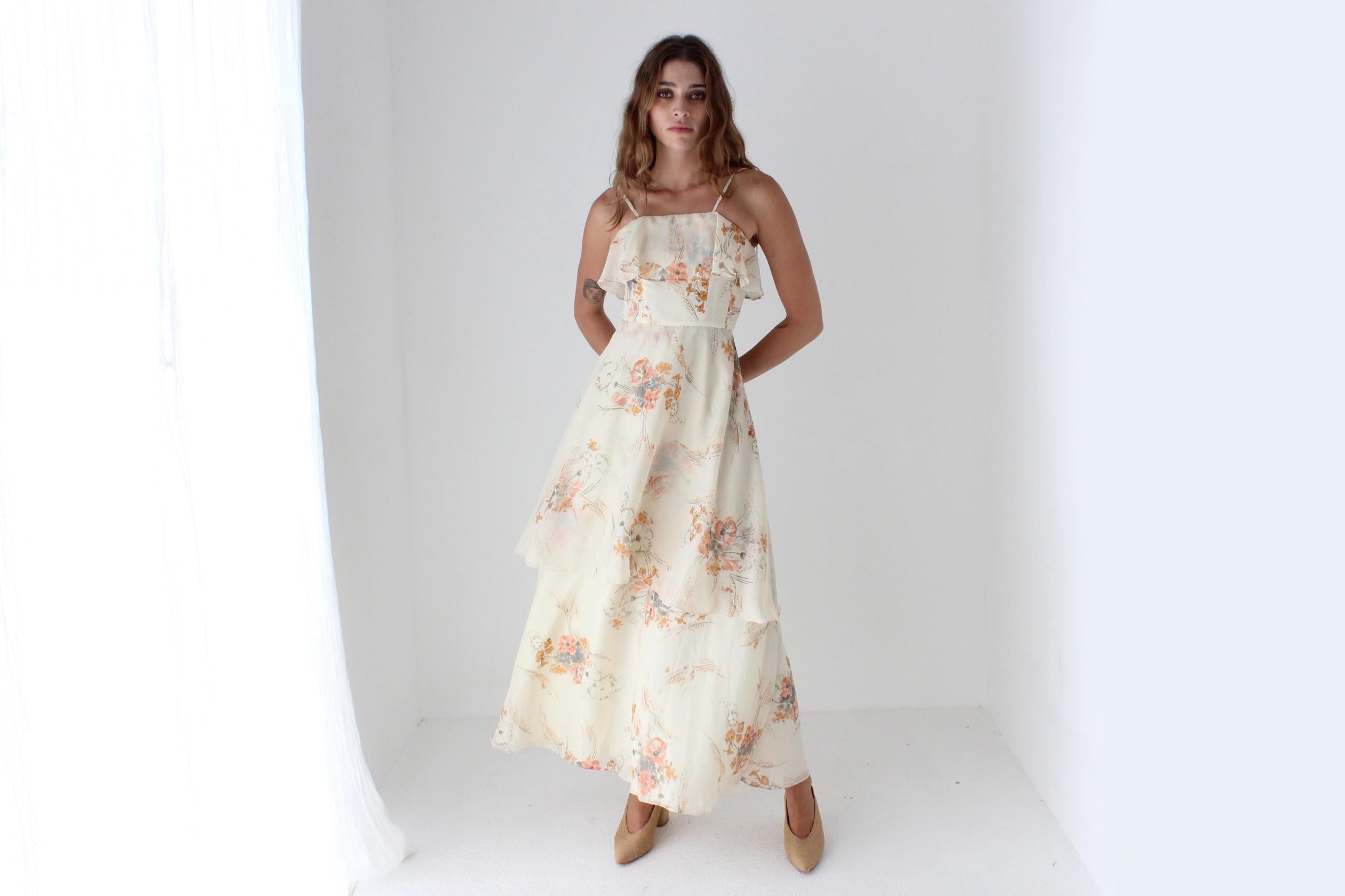 70s Layered Tiered Floaty Ruffle Maxi Dress