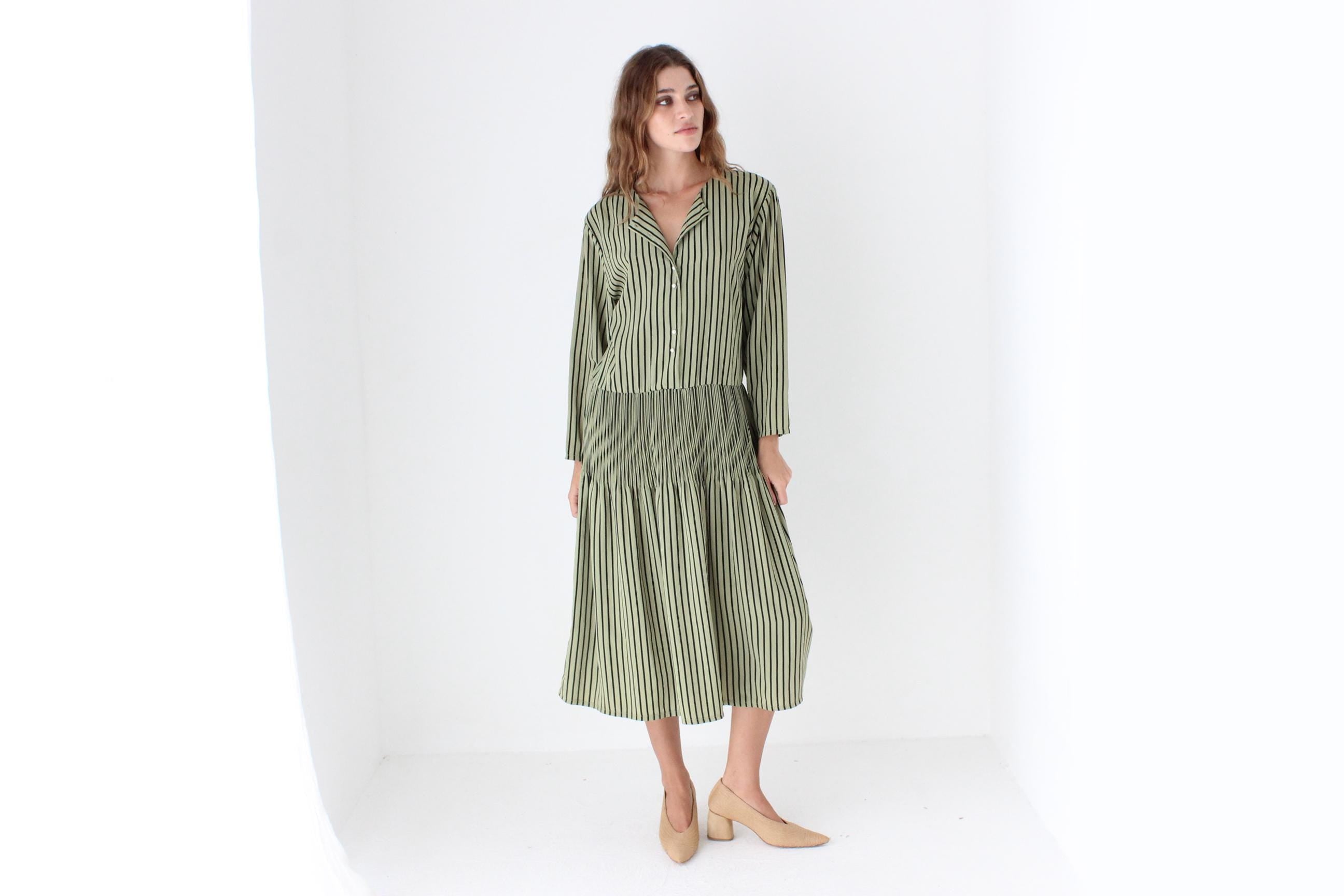 80s Australian Vintage Relaxed Striped Drop Waist Dress