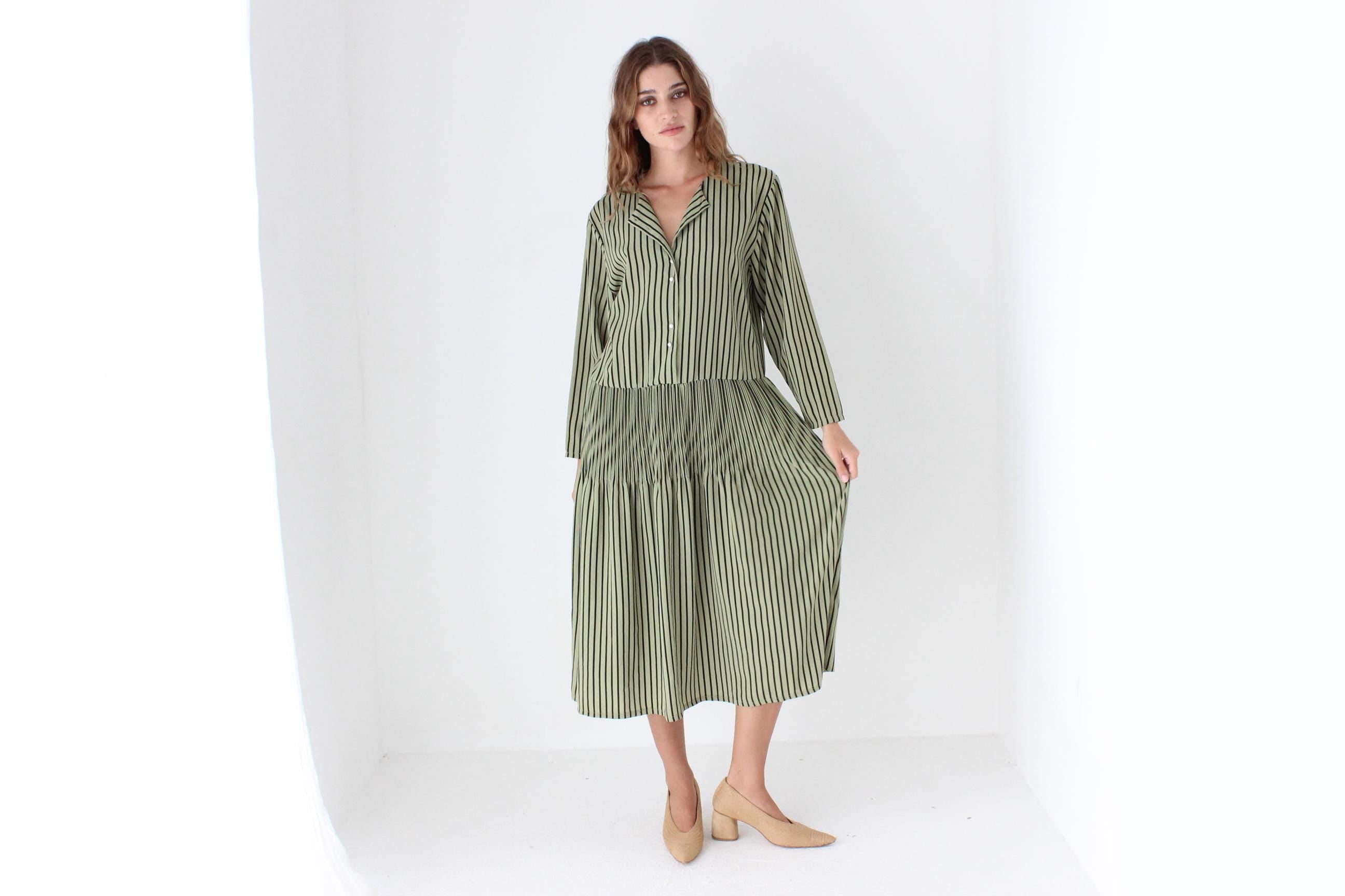 80s Australian Vintage Relaxed Striped Drop Waist Dress
