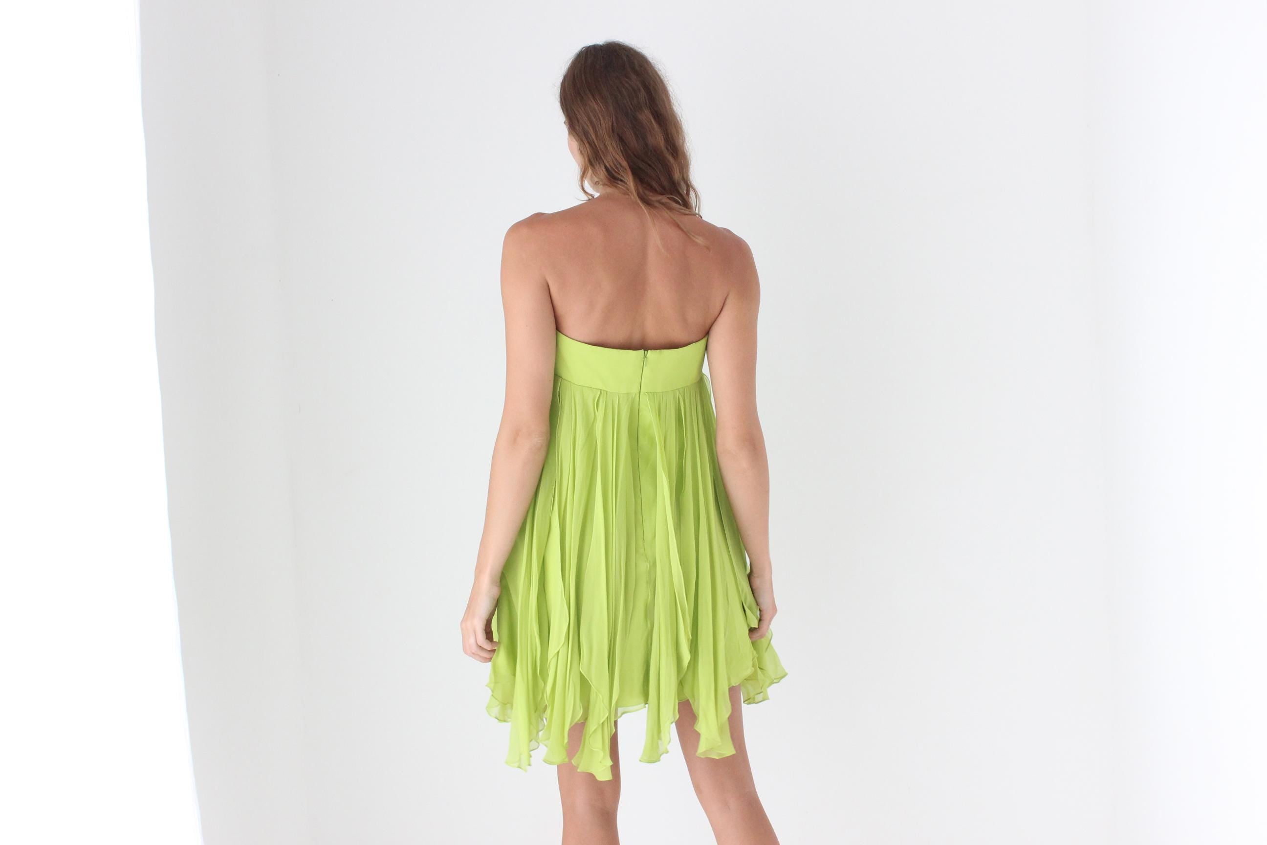 Y2K Strapless Silk Mini w/ Rosettes & Panel Skirt