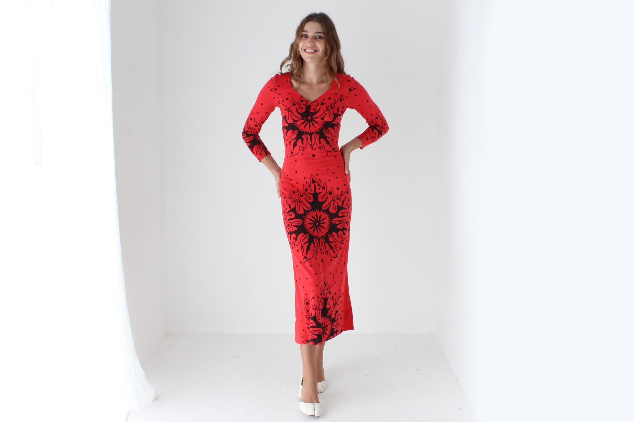 80s Hand Printed Pagan Dress