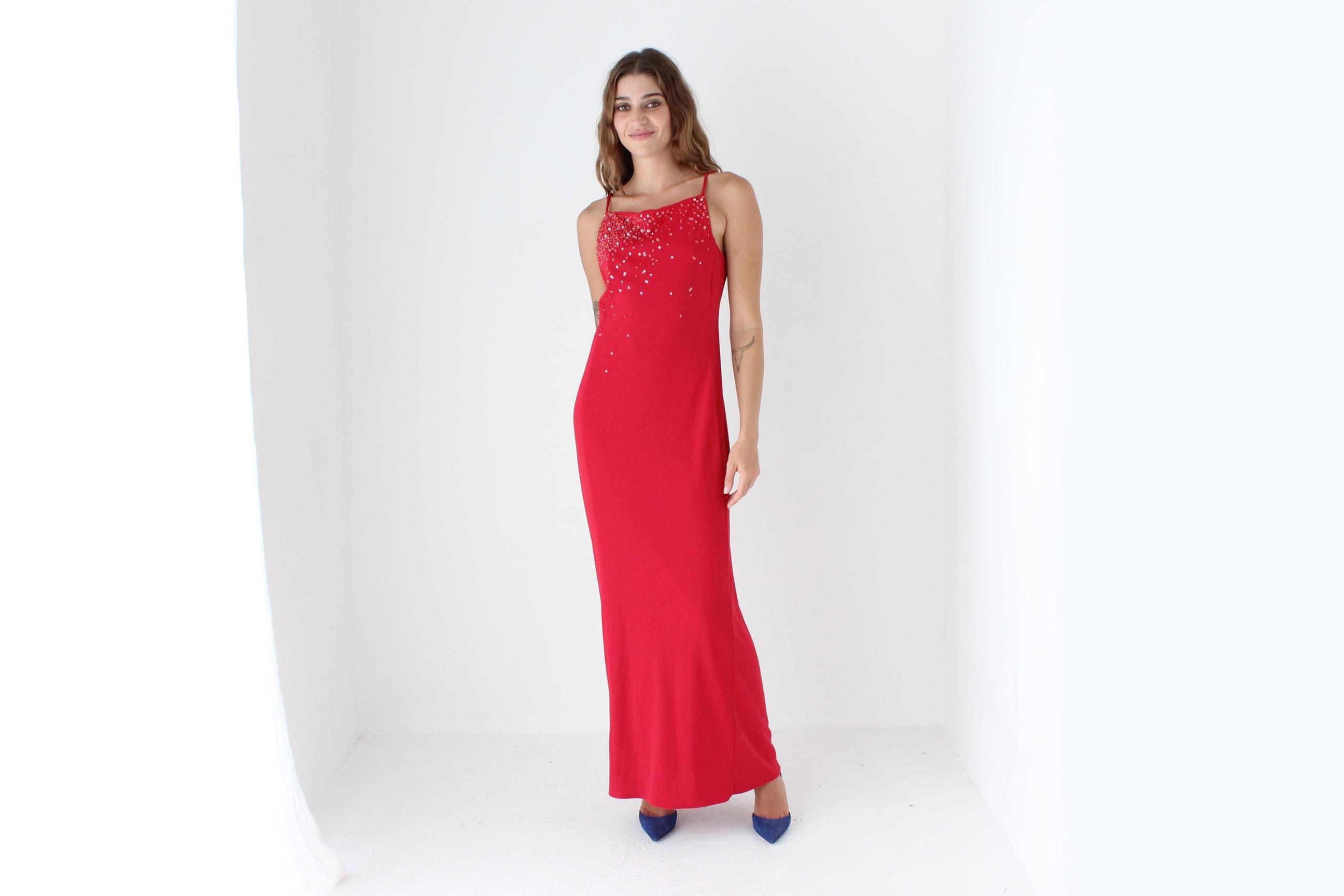 90s Red Mesh Backless Party Dress