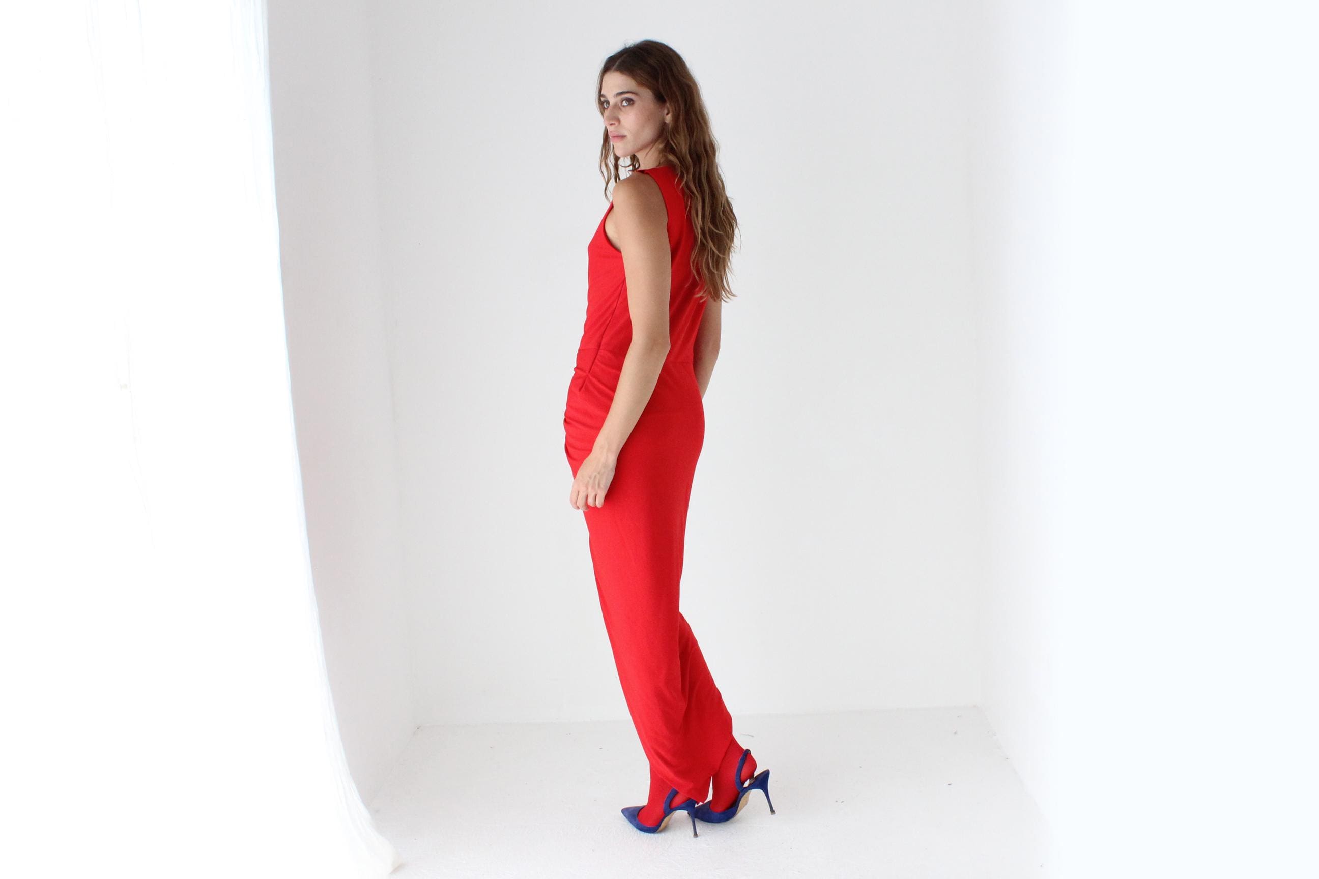 2000s Slinky Draped Jersey Bateau Neck Dress