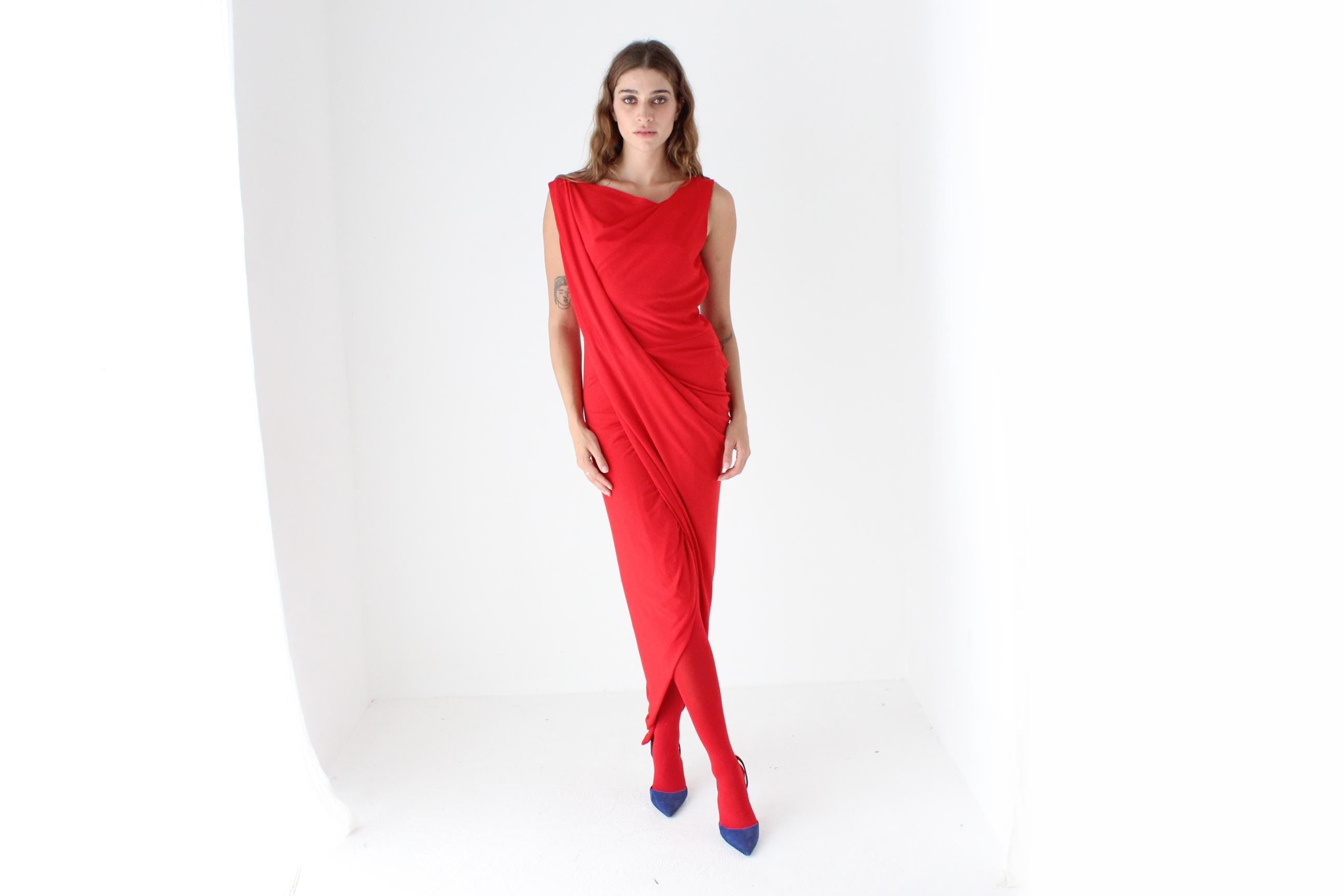 2000s Slinky Draped Jersey Bateau Neck Dress