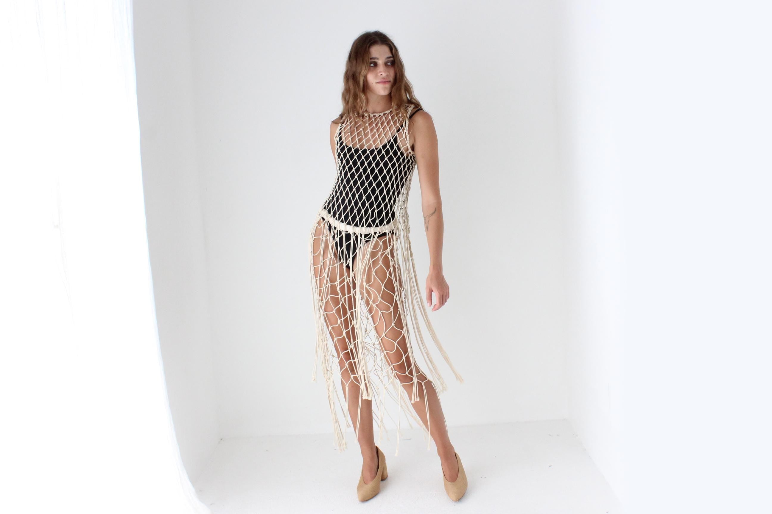 Cotton Macrame Net Crochet Knit Top & Skirt Set