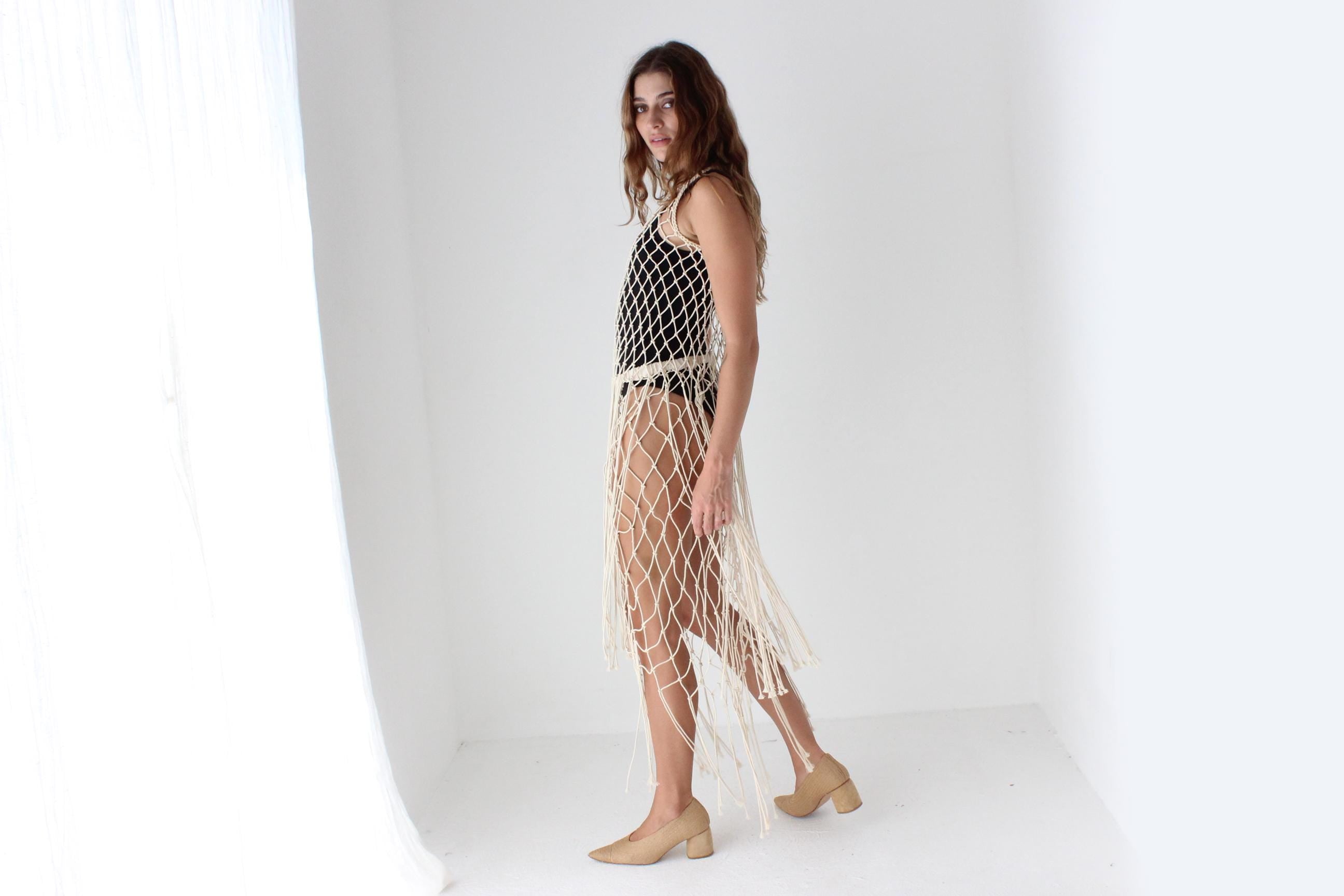 Cotton Macrame Net Crochet Knit Top & Skirt Set