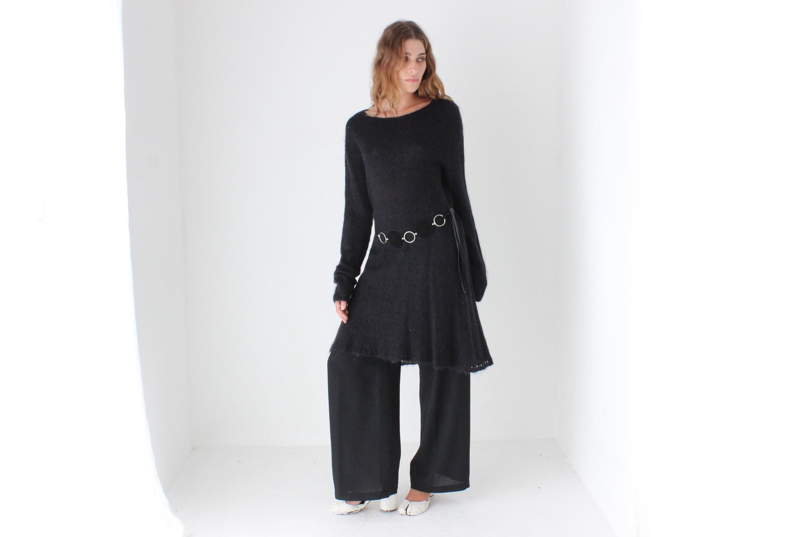 Y2K Angora Blend Knit Relaxed Long Sleeve Sweater Dress