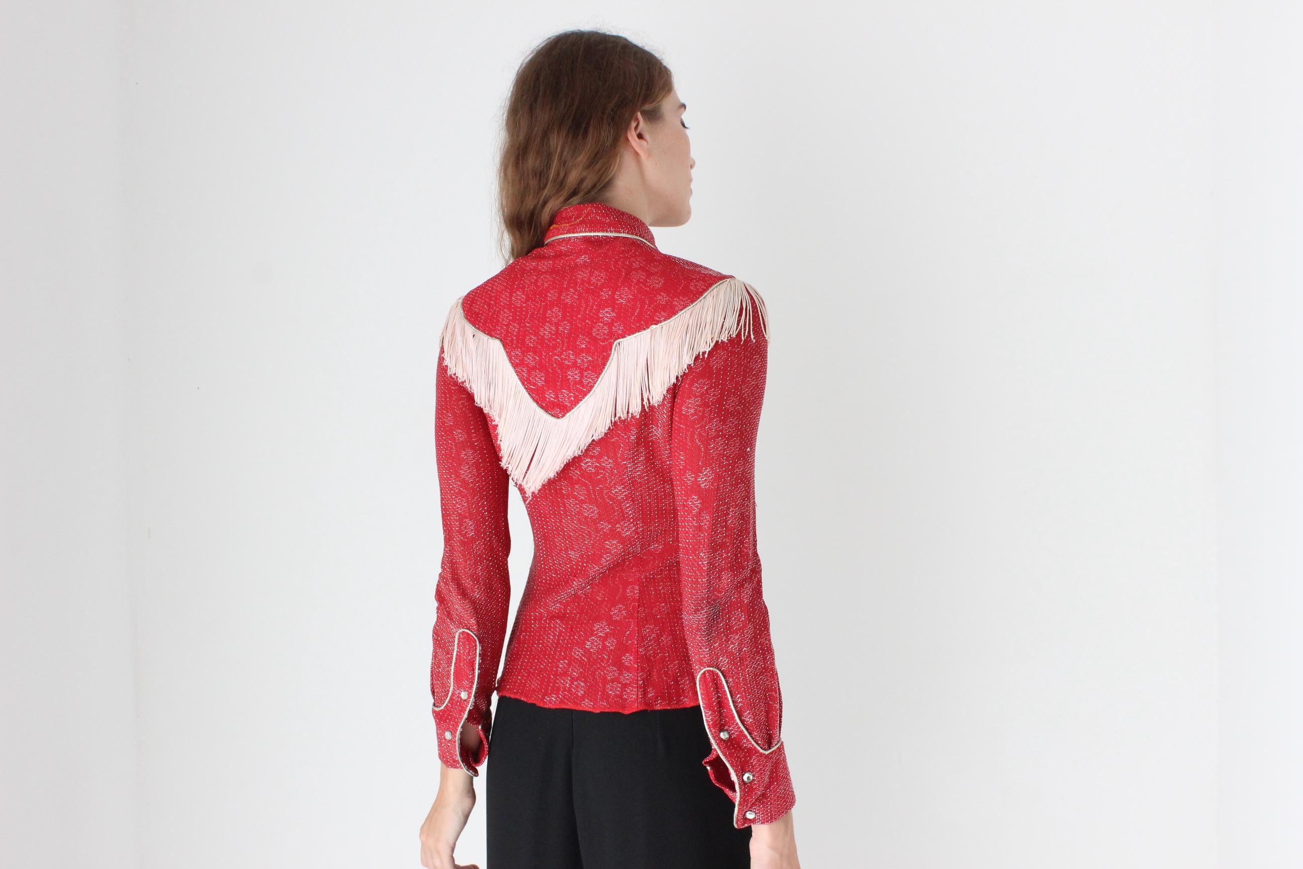 1970s Red Lurex Cowgirl Fringe Top by Ranch Maid Colorado