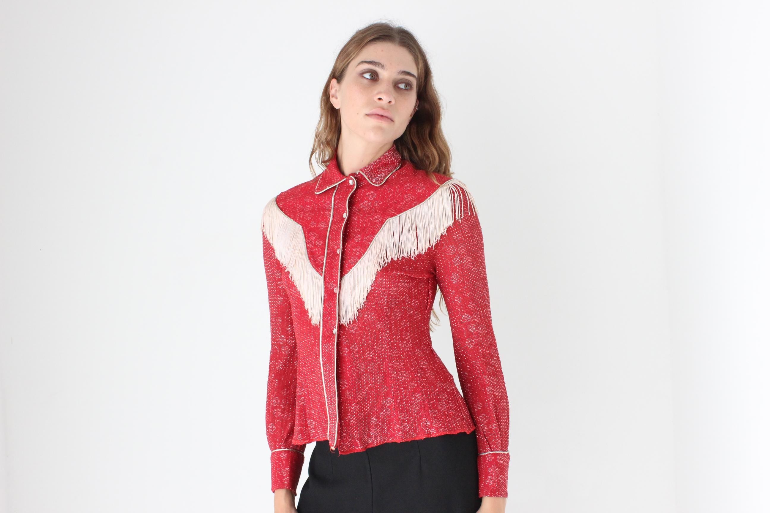1970s Red Lurex Cowgirl Fringe Top by Ranch Maid Colorado