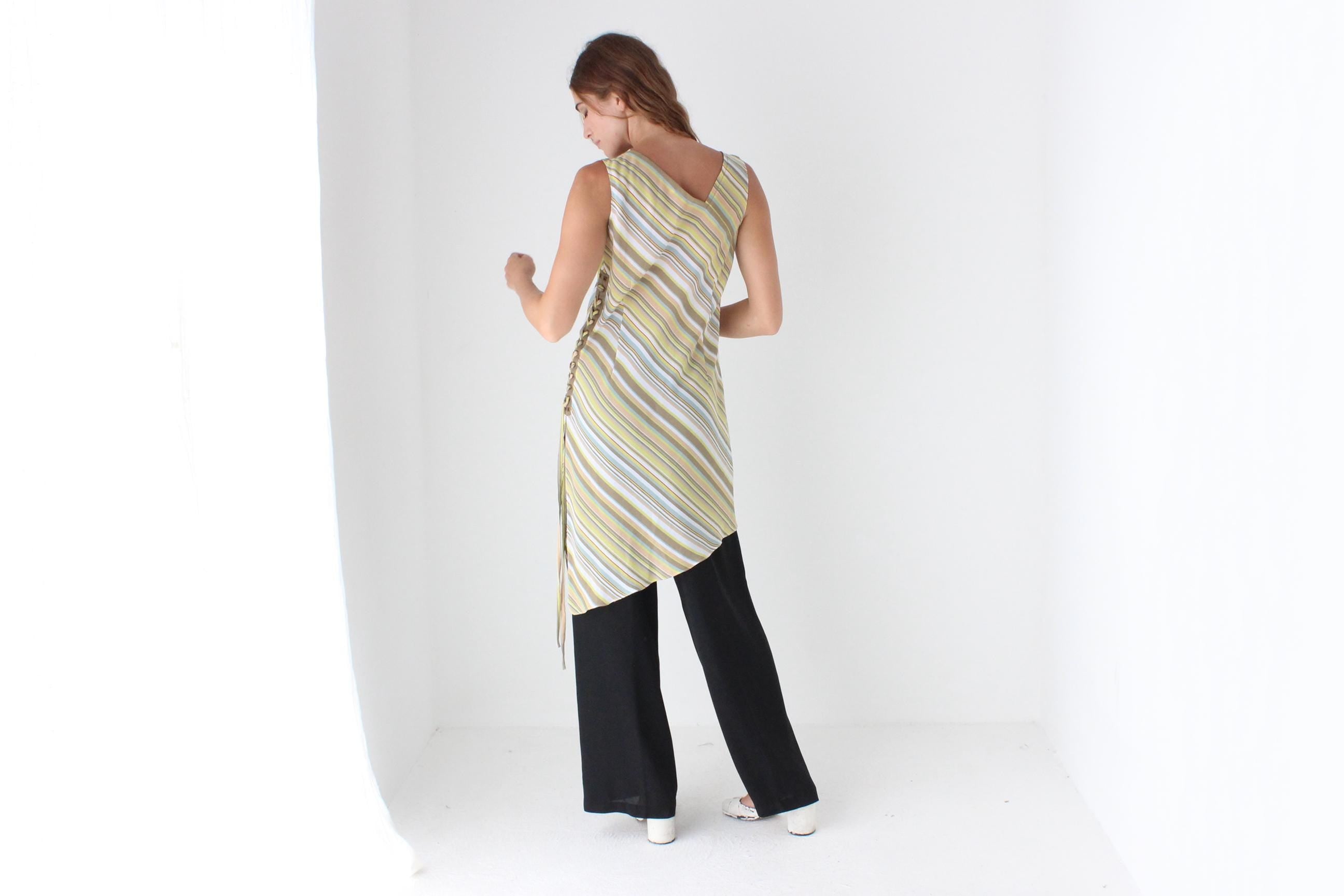 Y2K Pastel Diagonal Striped Asymmetric Dress