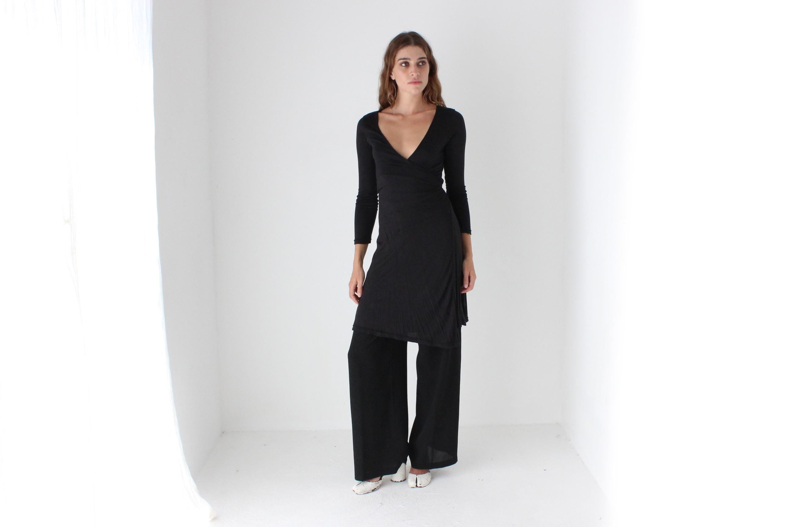 90s Stretch Jersey Balletcore / Yoga Wrap Dress