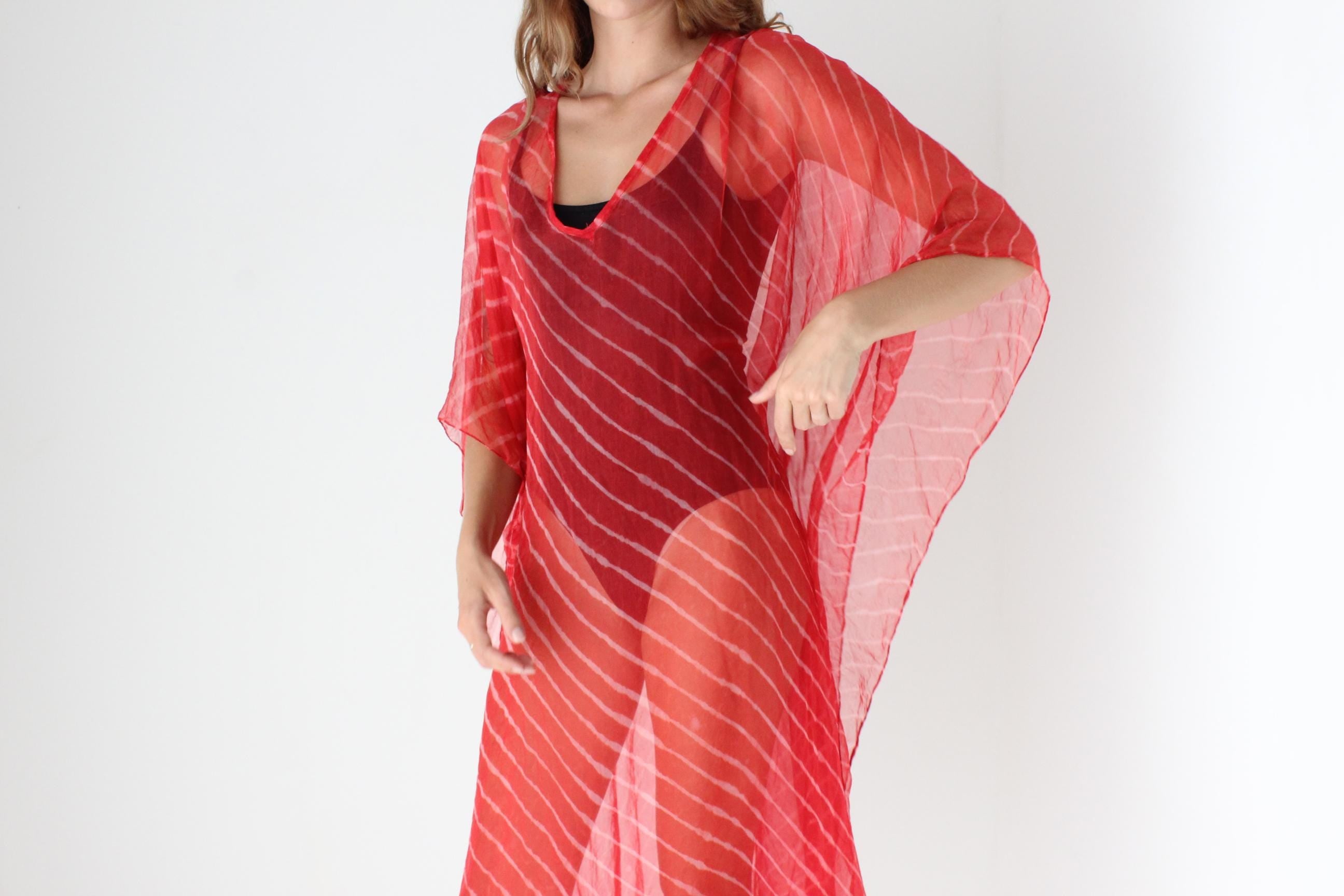 90s Sheer Red Silk Kaftan