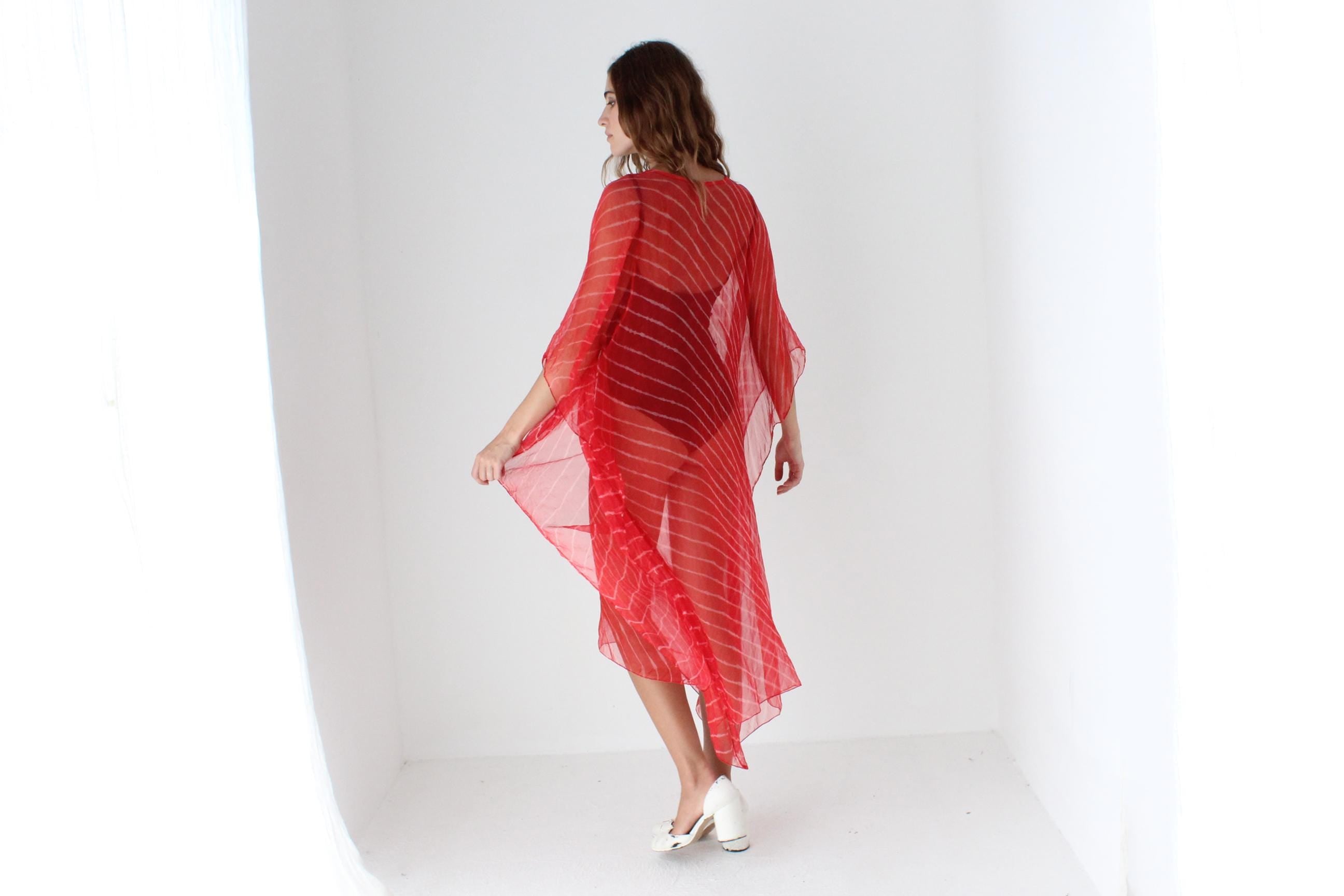 90s Sheer Red Silk Kaftan