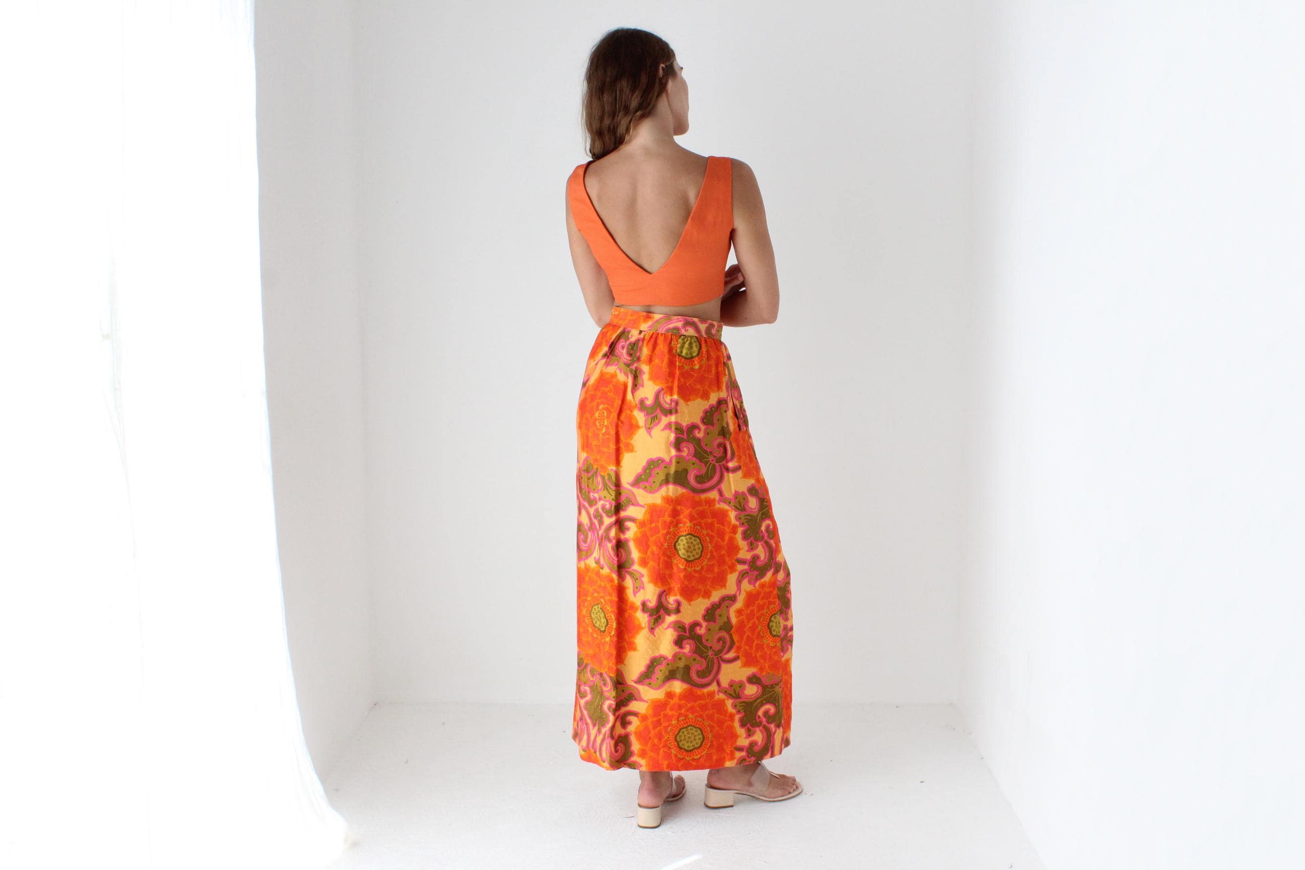 70s Handwoven Thai Silk Psychedelic Column Skirt