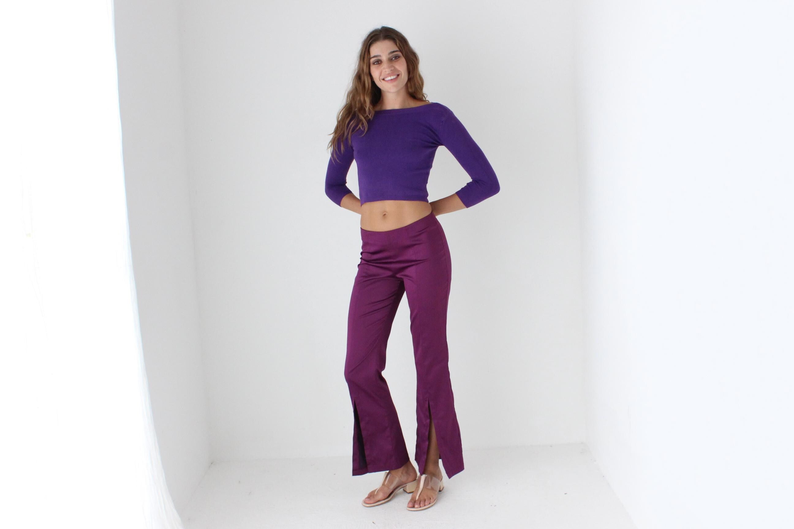 Y2K Babe Purple Bootcut Slit Flares