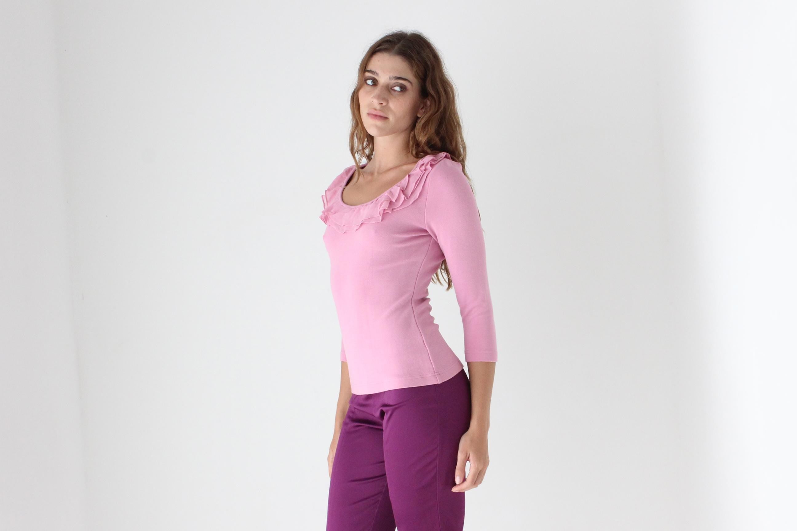 Y2K Bubblegum Frilly Scoop Neck Top